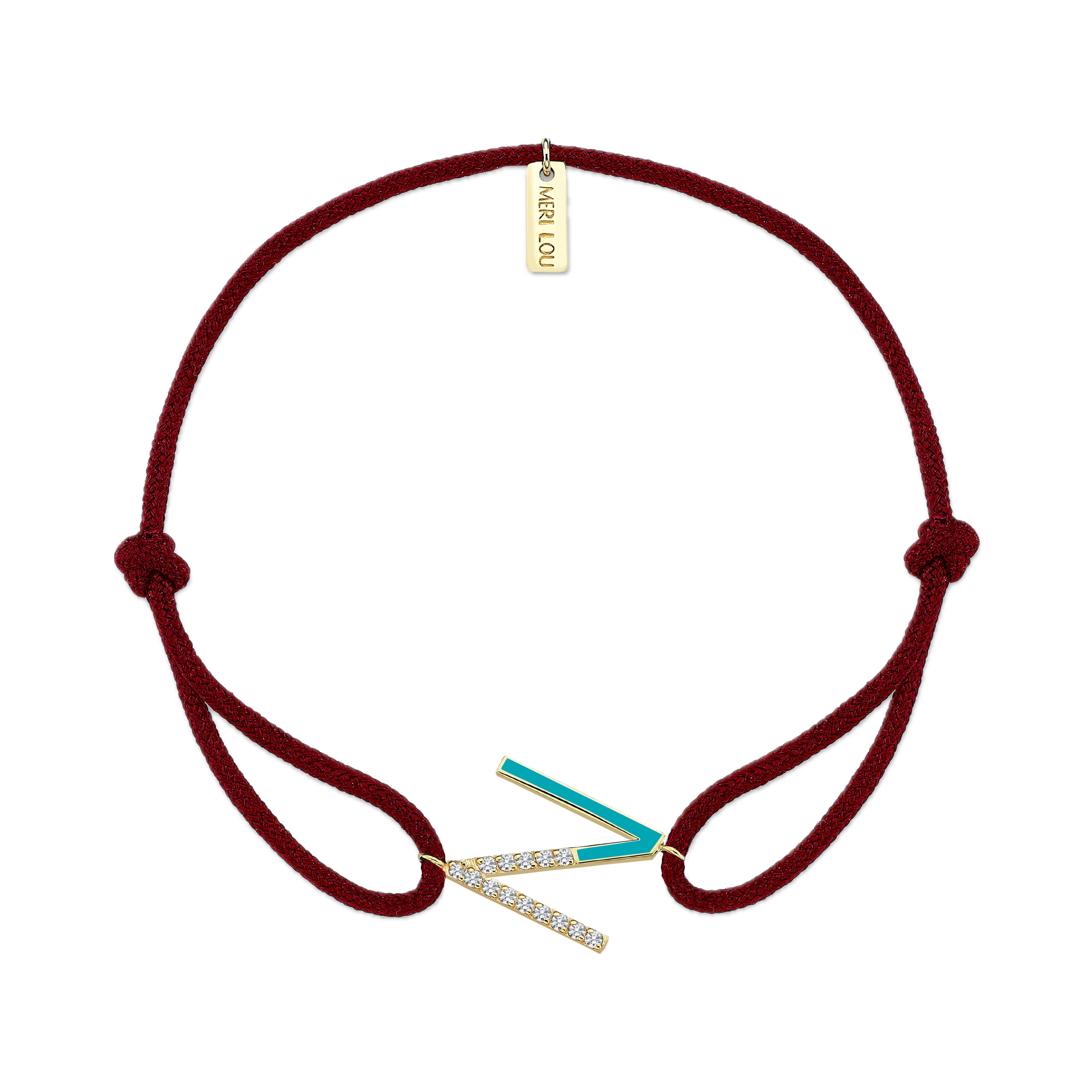 Diamond Initial Cord Bracelet With Turquois Enamel