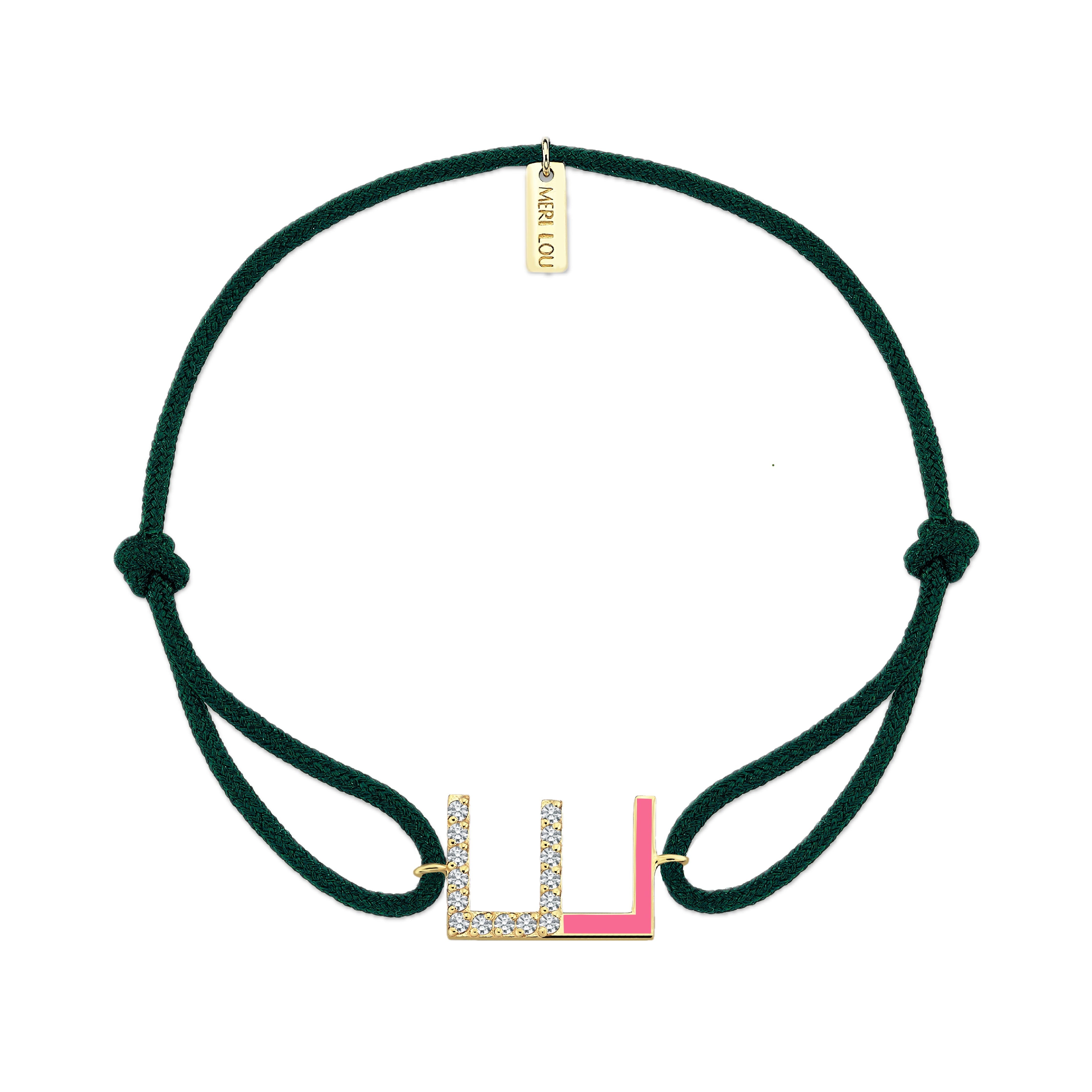 Diamond Initial Cord Bracelet With Pink Enamel