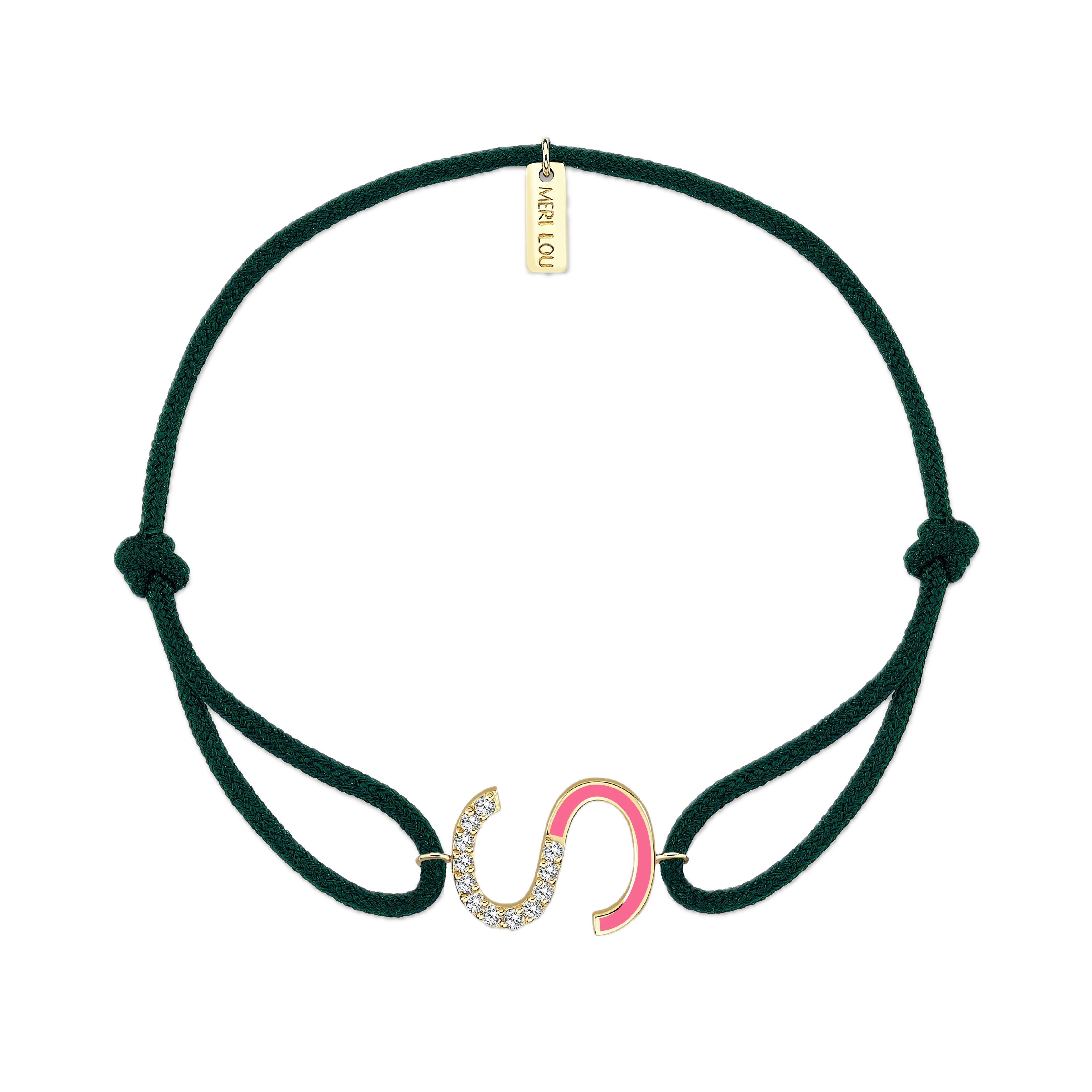 Diamond Initial Cord Bracelet With Pink Enamel