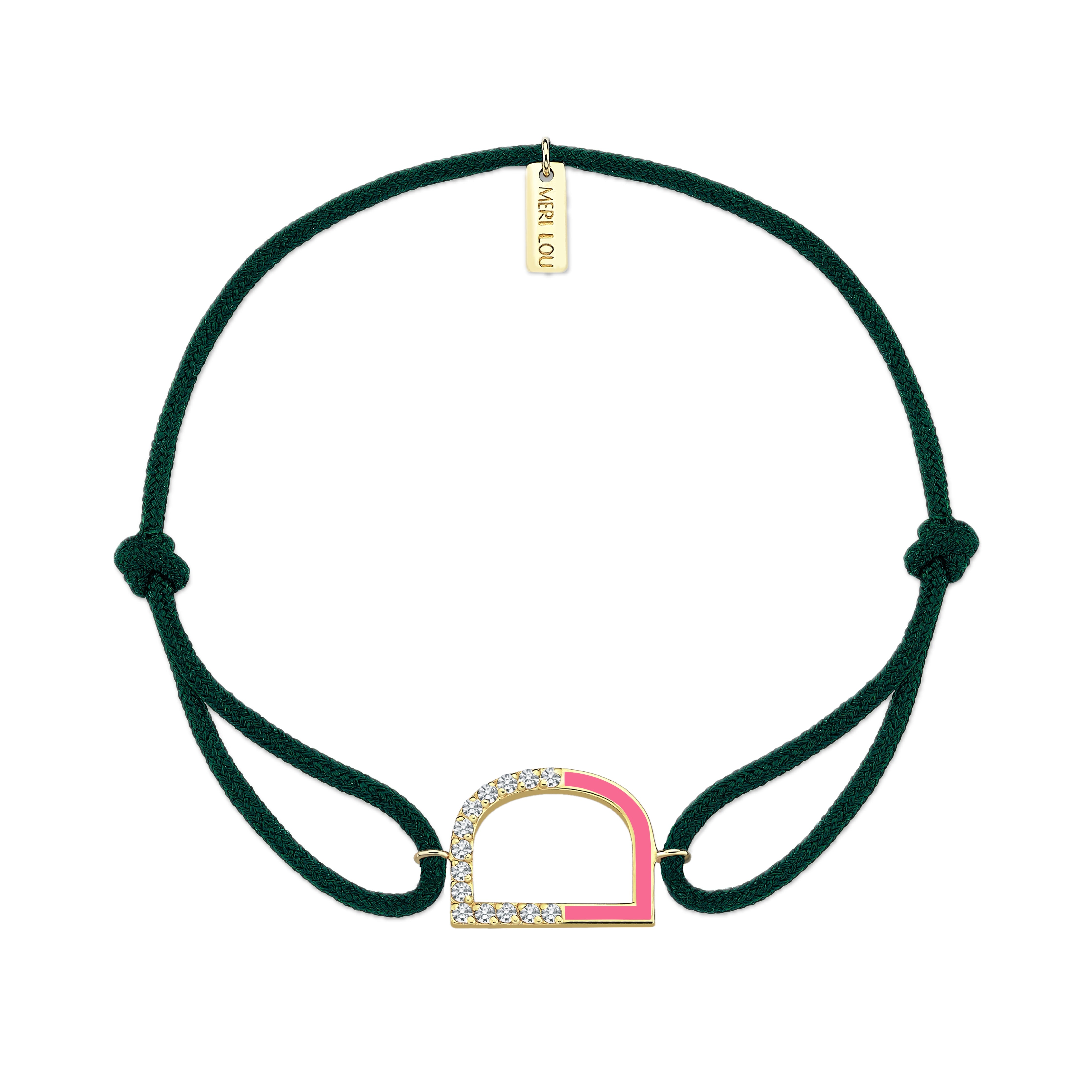 Diamond Initial Cord Bracelet With Pink Enamel
