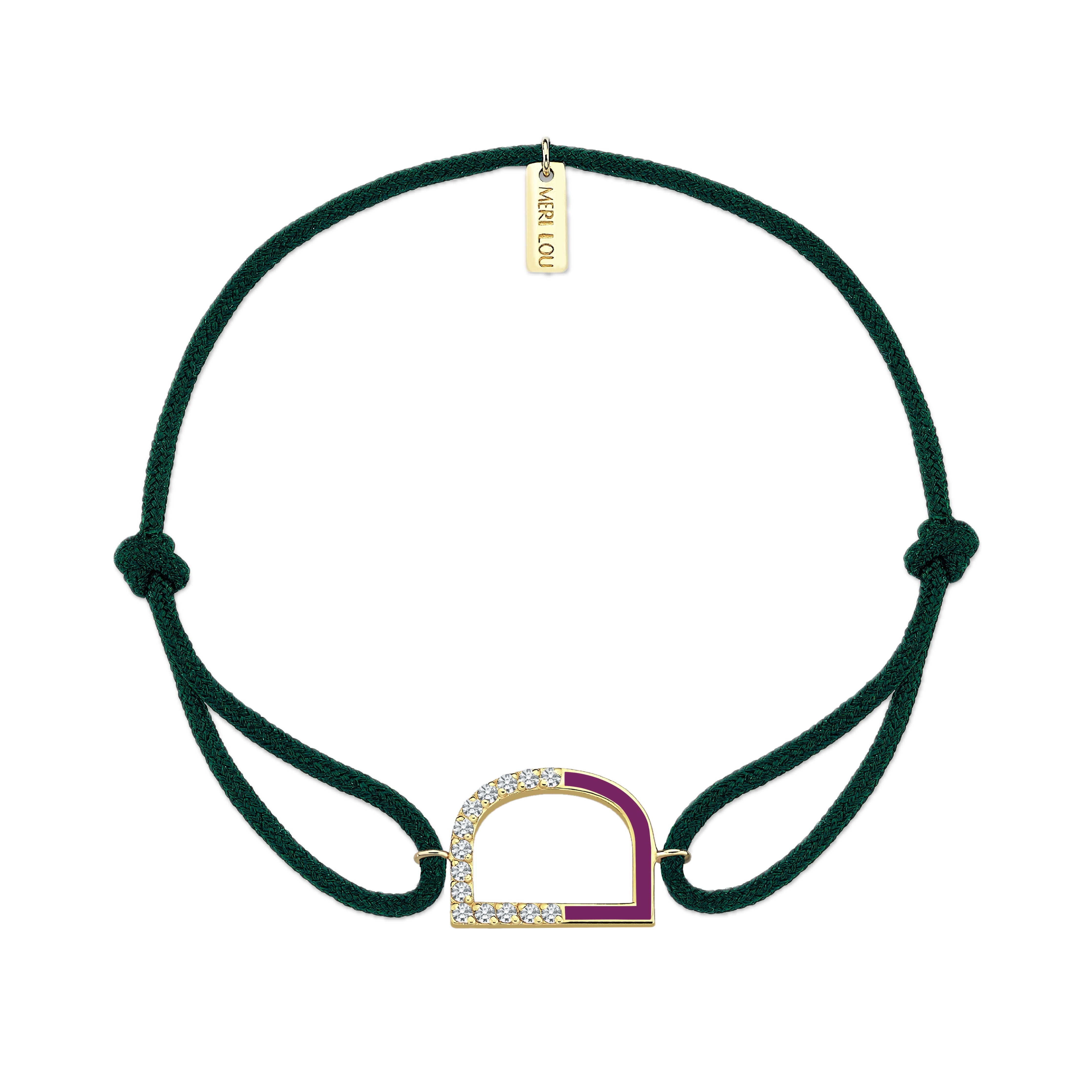 Diamond Initial Cord Bracelet With Purple Enamel