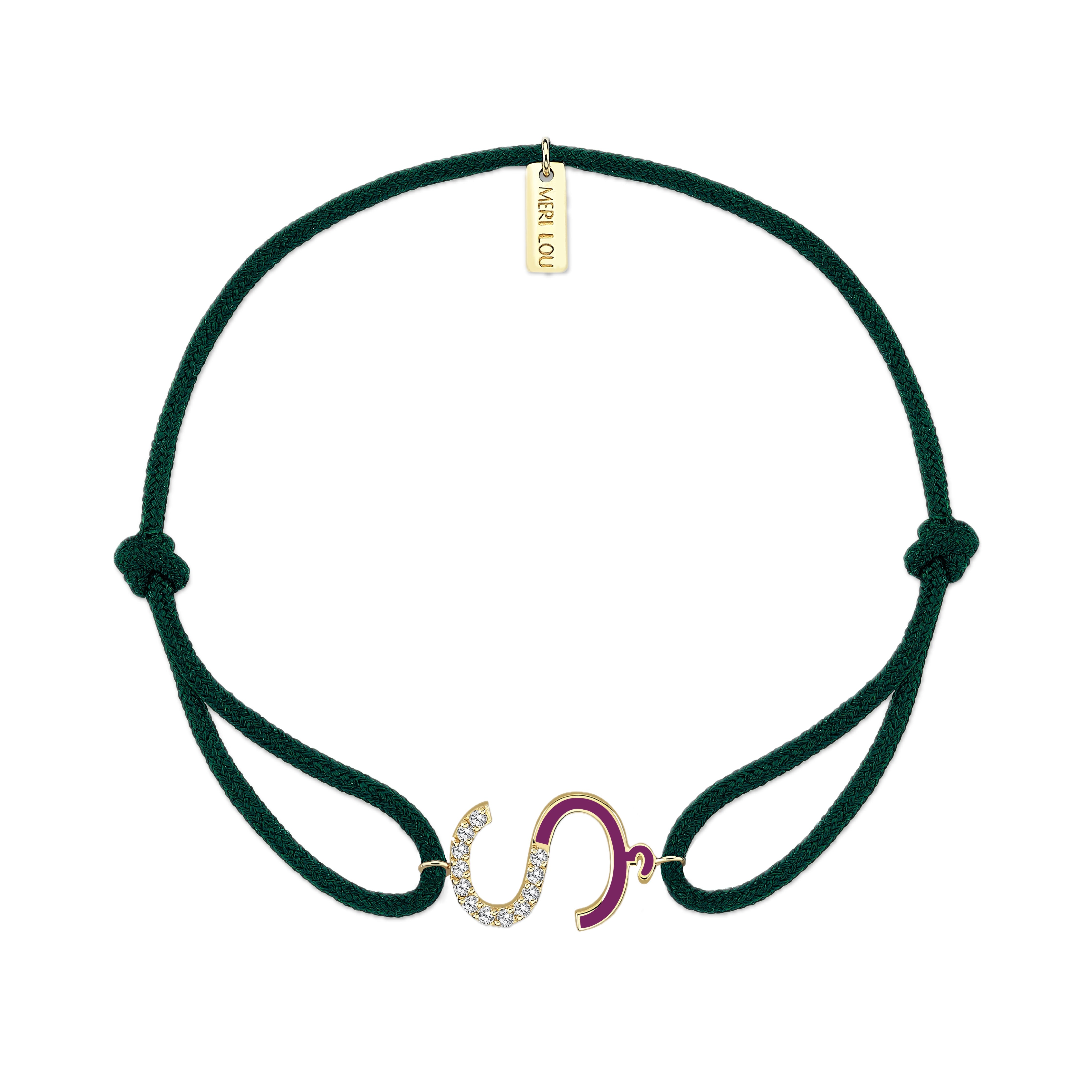 Diamond Initial Cord Bracelet With Purple Enamel