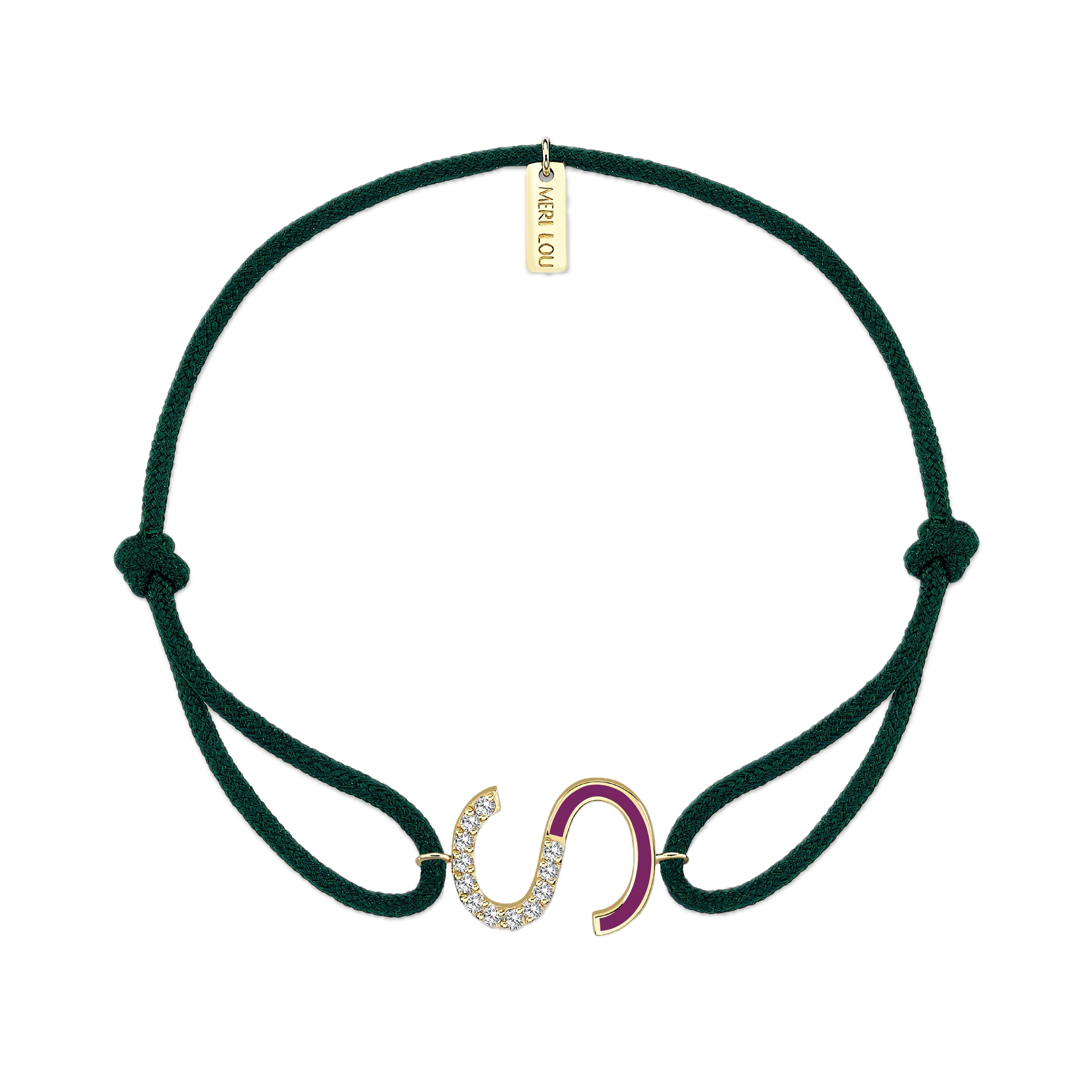 Diamond Initial Cord Bracelet With Purple Enamel