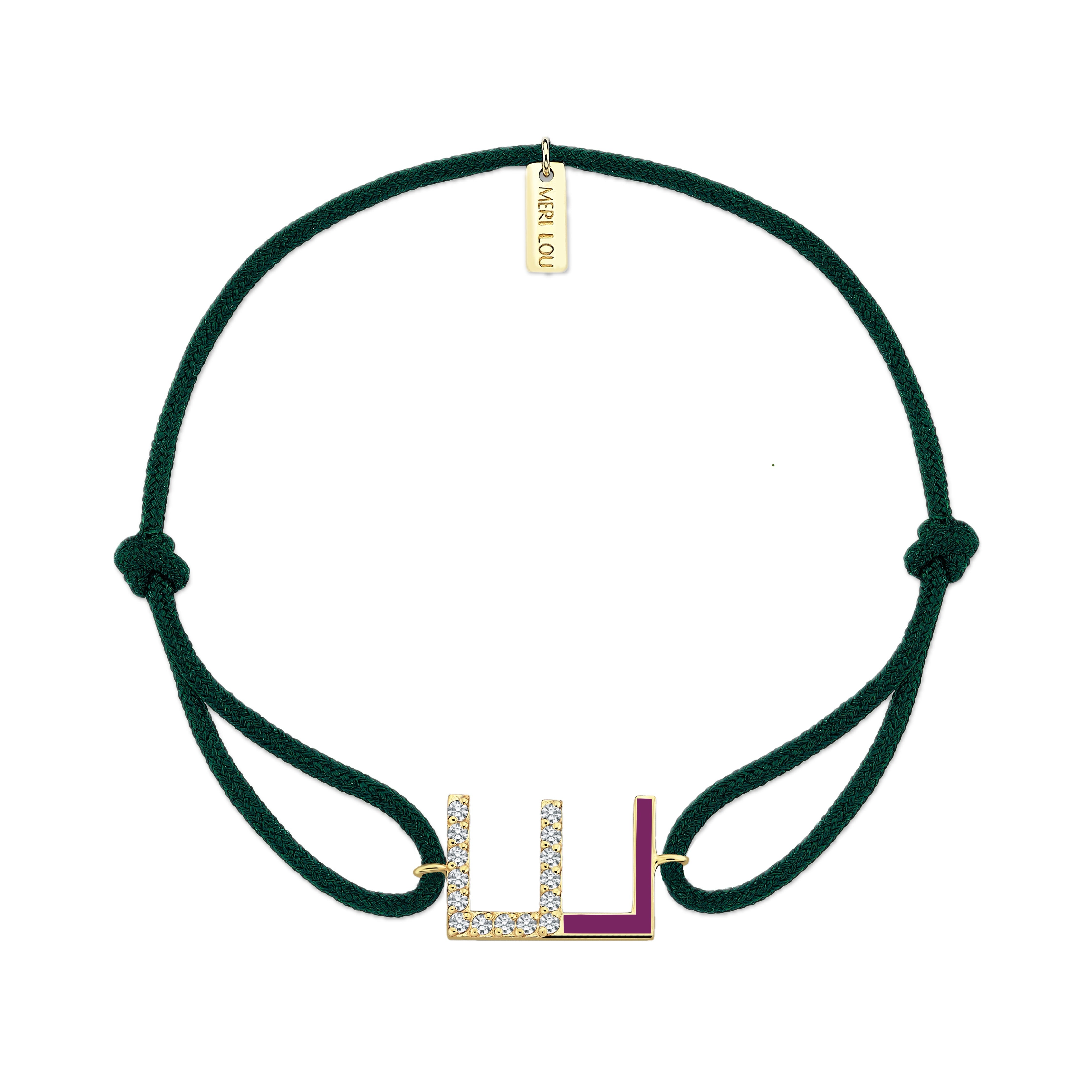 Diamond Initial Cord Bracelet With Purple Enamel