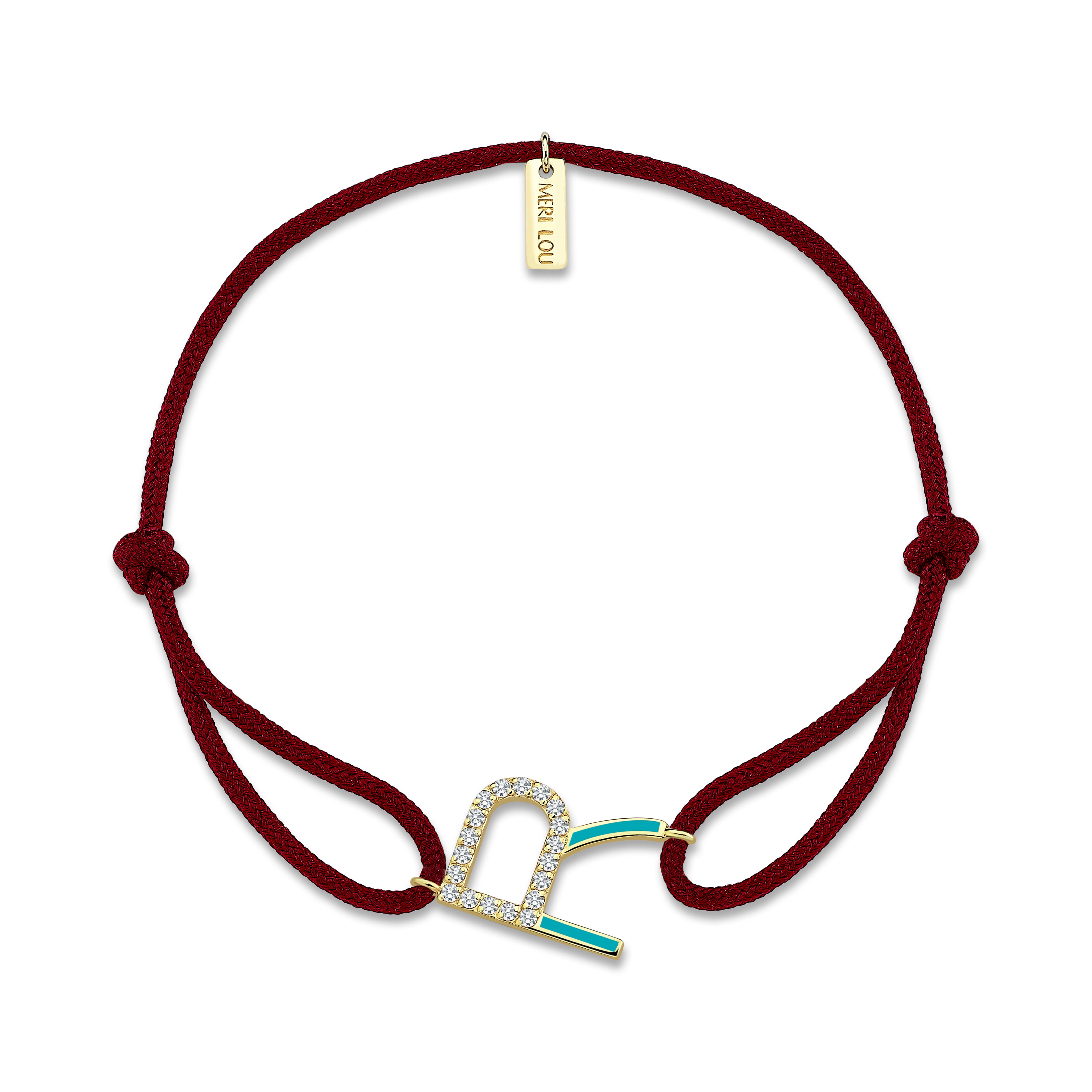 Diamond Initial Cord Bracelet With Turquois Enamel