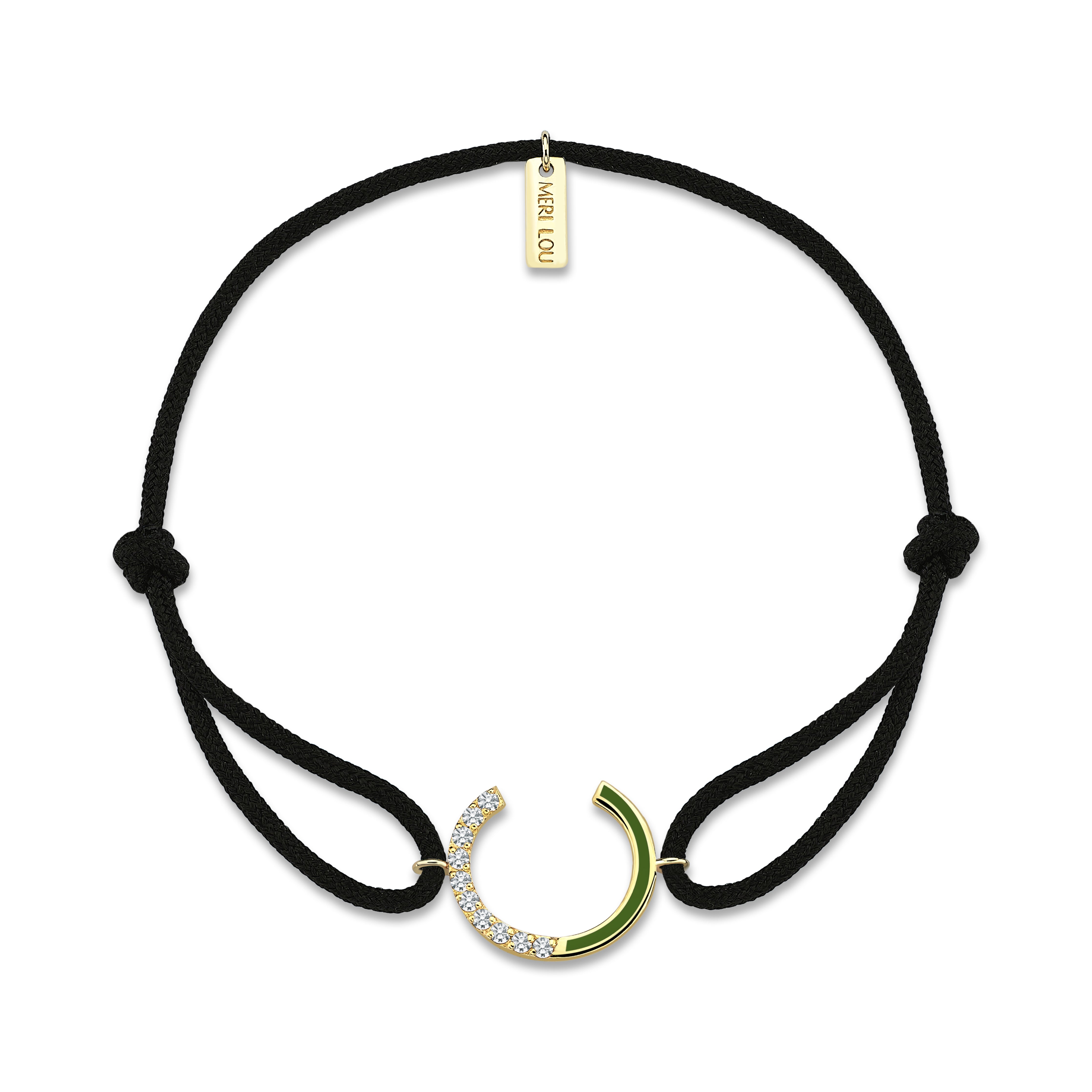 Diamond Initial Cord Bracelet With Green Enamel
