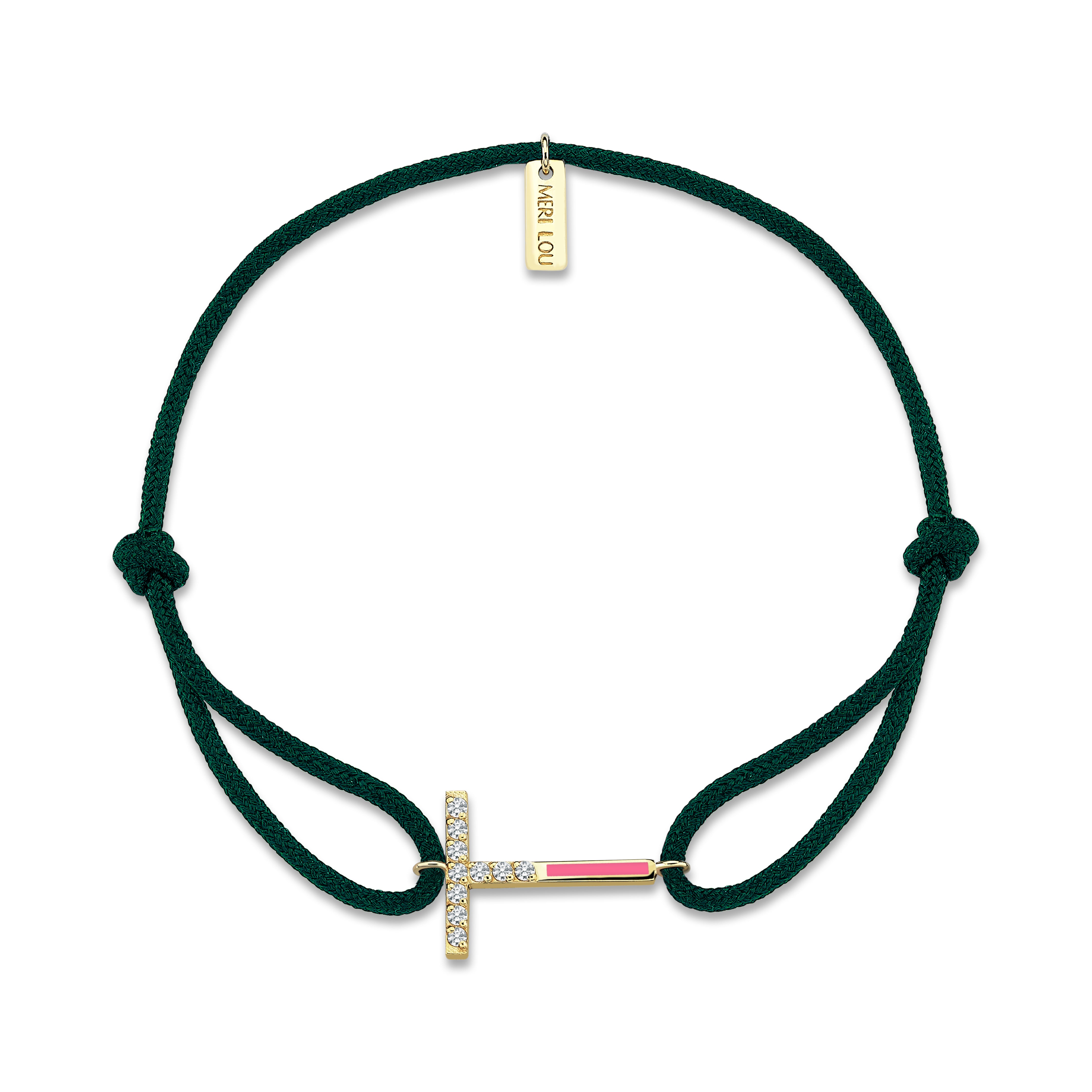 Diamond Initial Cord Bracelet With Pink Enamel