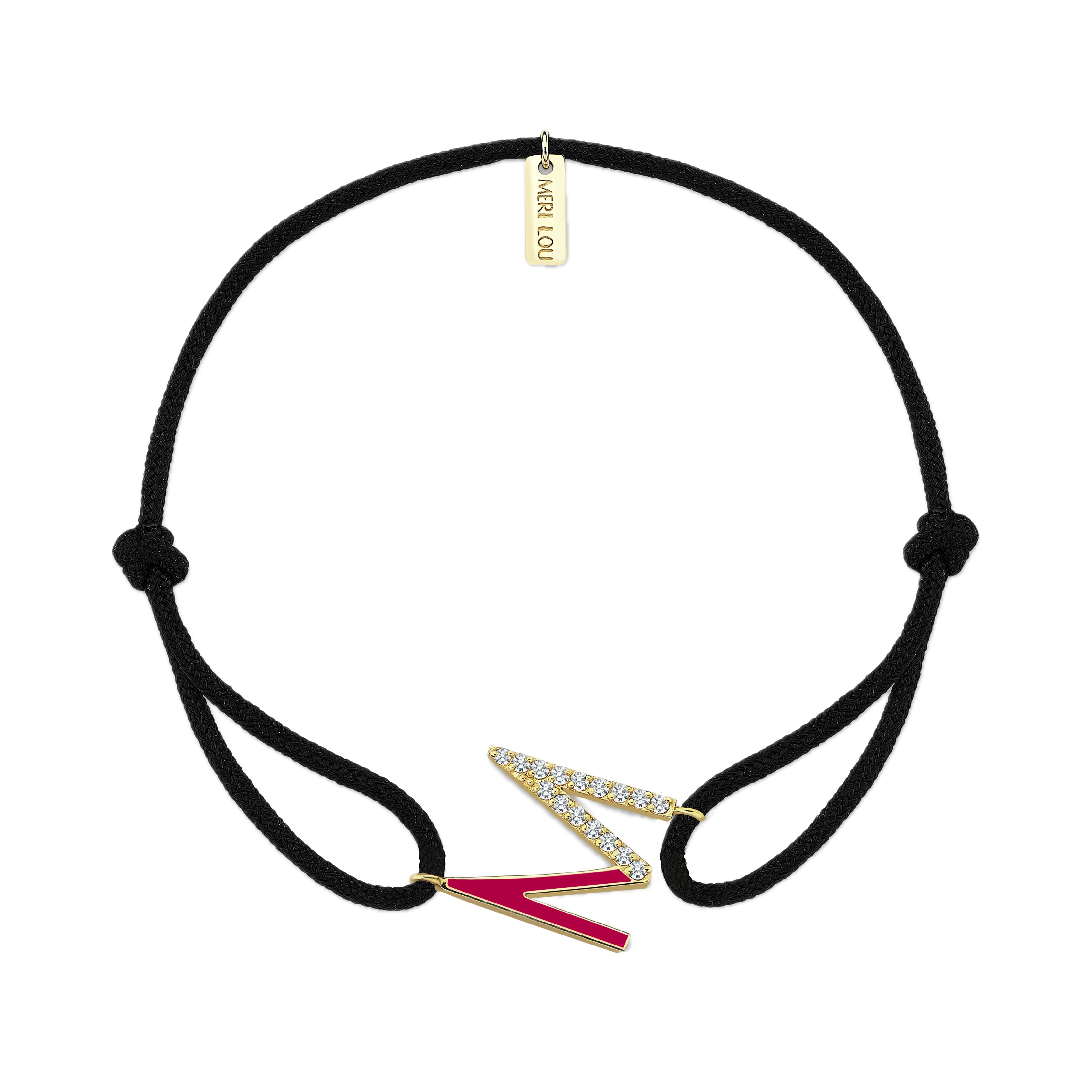 Diamond Initial Cord Bracelet With Fuchsia Enamel