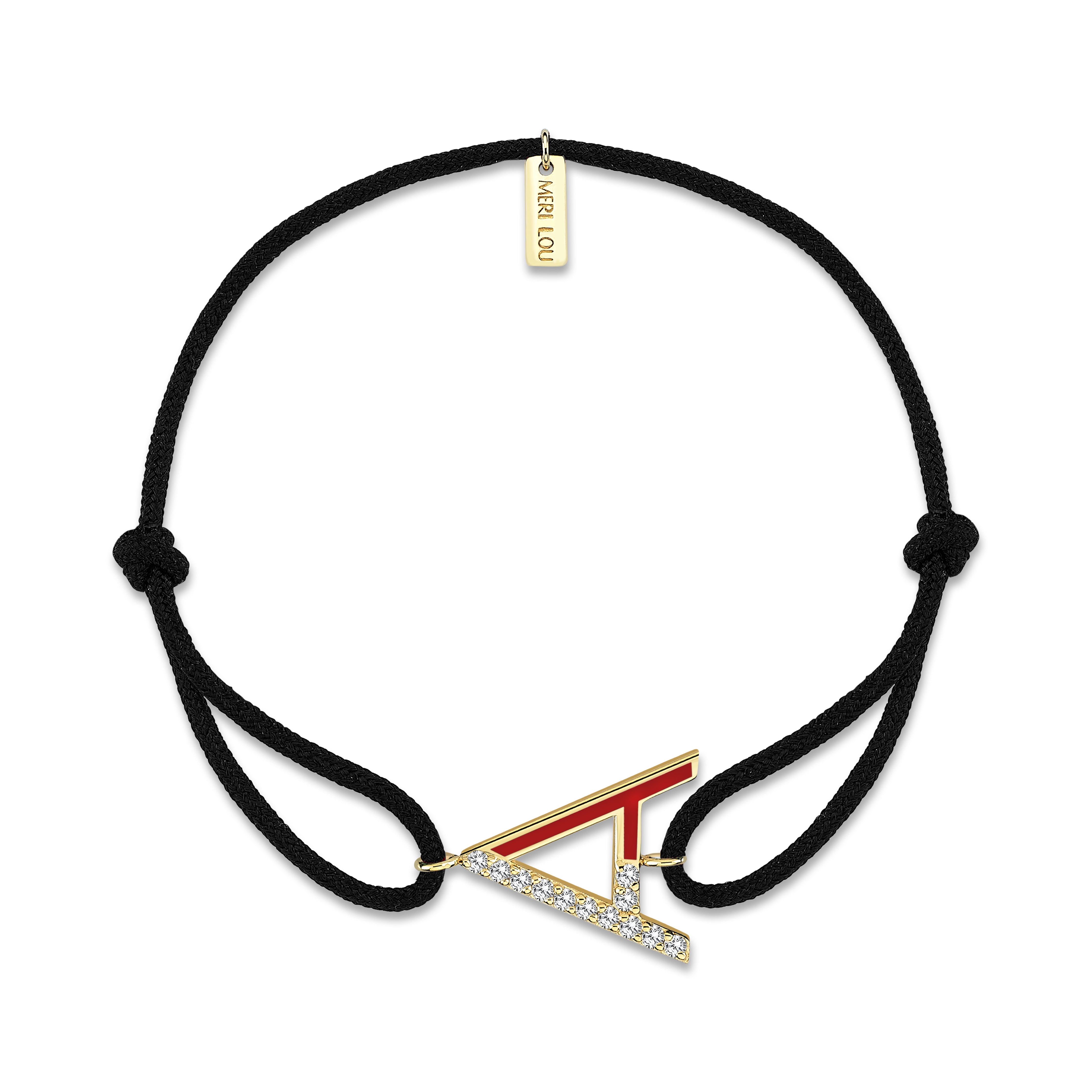 Diamond Initial Cord Bracelet With Red Enamel