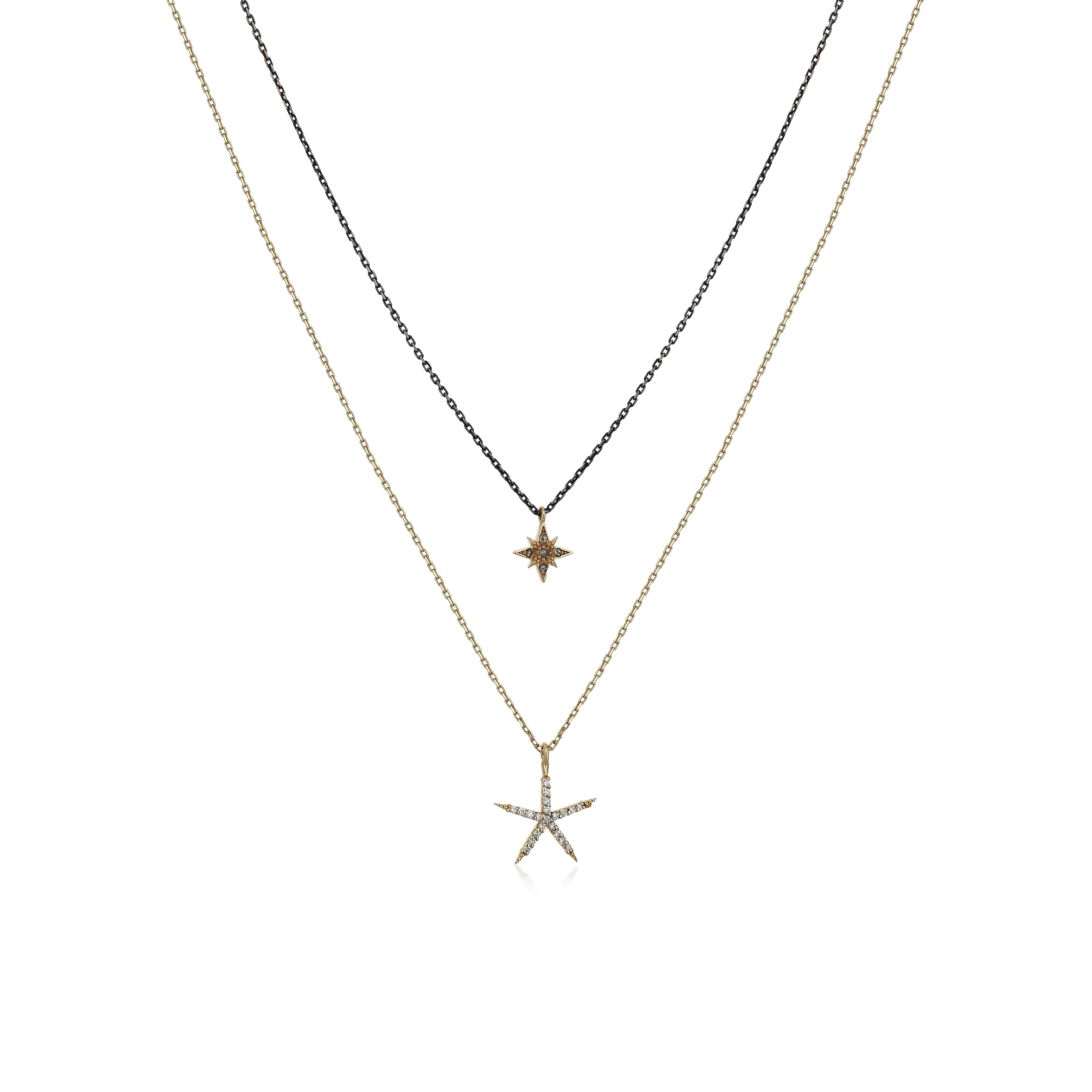 Diamond Starfish and Star Double Chain Necklace