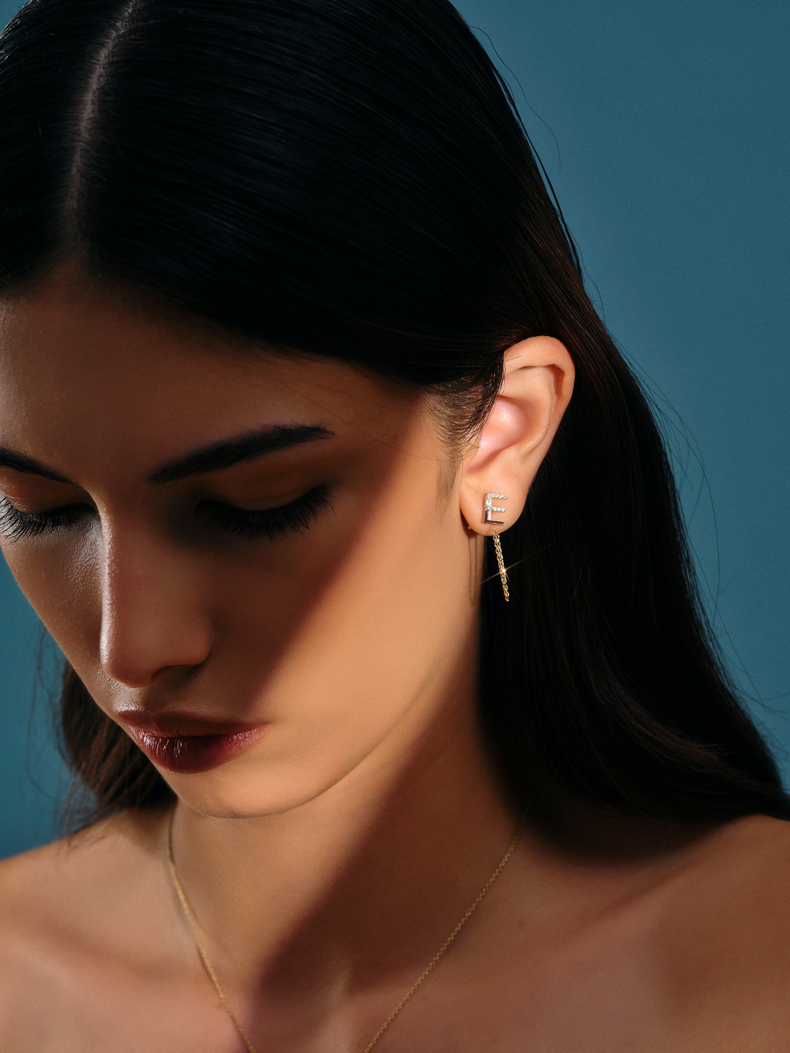 Initial Diamond Piercing With Burgundy Enamel