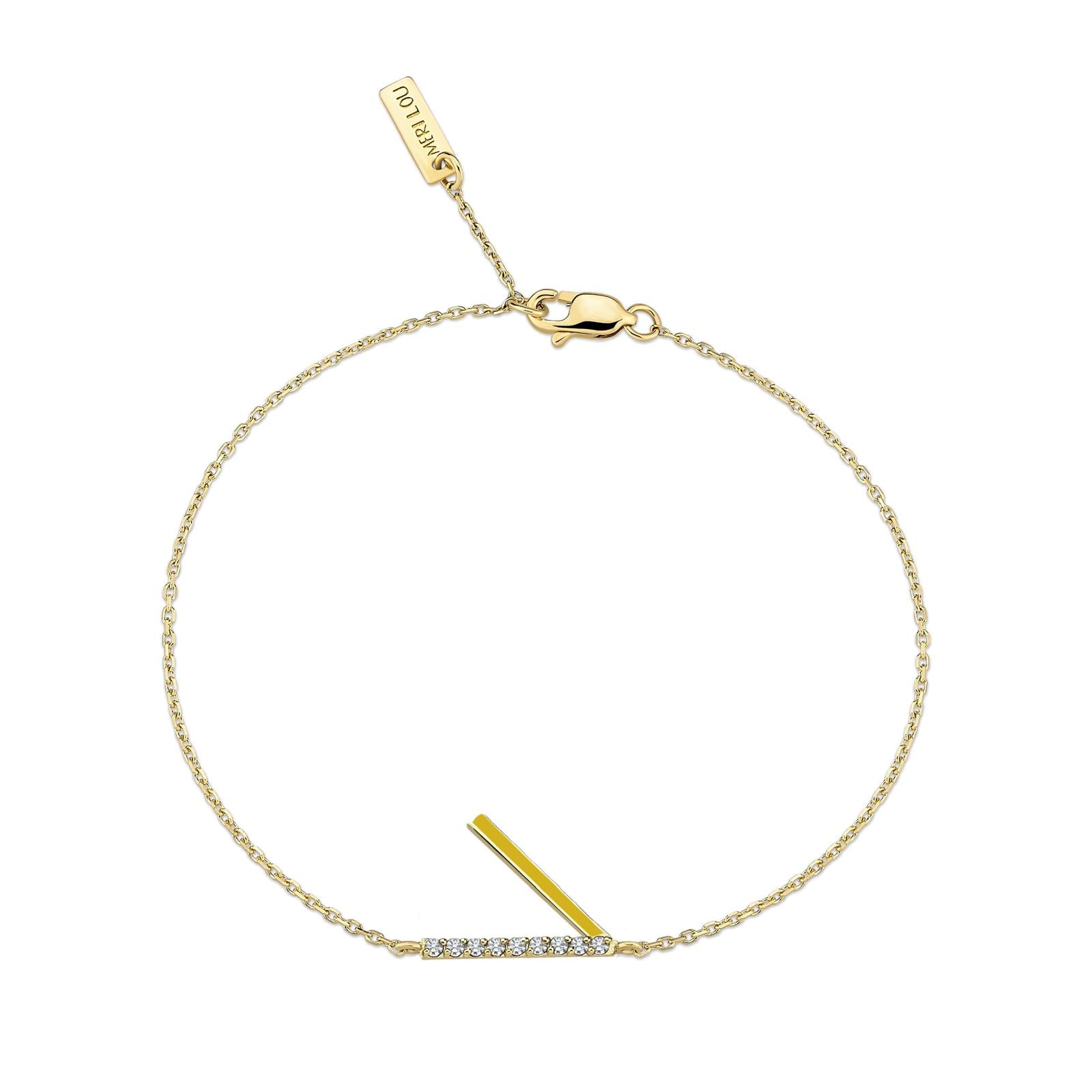 Diamond Initial Chain Bracelet With Yellow Enamel