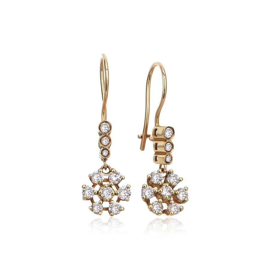 Diamond Flower Drop Earrings (14K Gold)