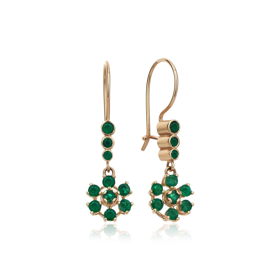 Emerald Flower Drop Earrings (14K Gold)