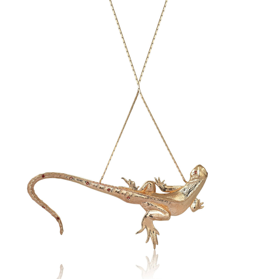 Lizard Necklace with Garnet Diamonds (14K Gold)