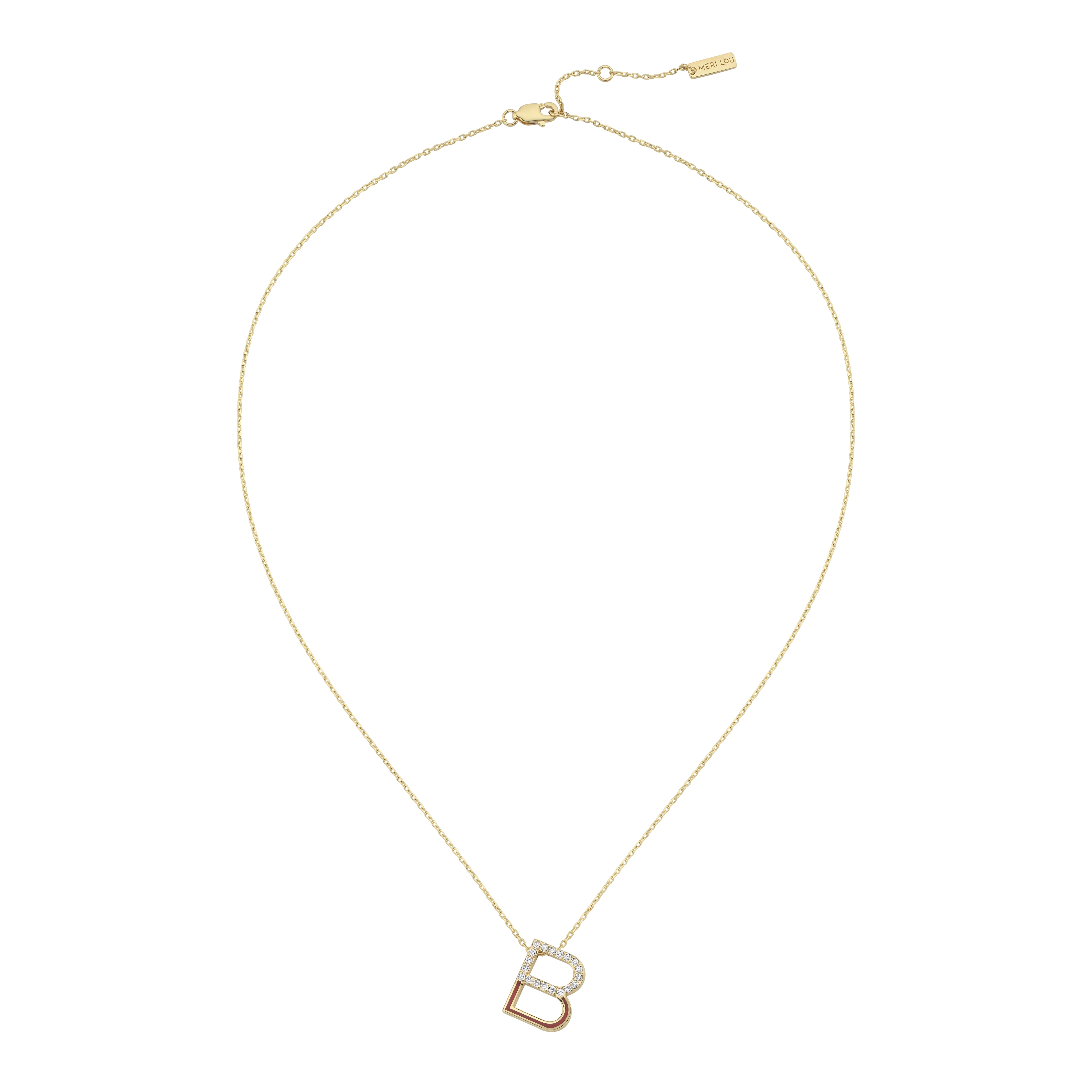Initial B Diamond Necklace With Enamel