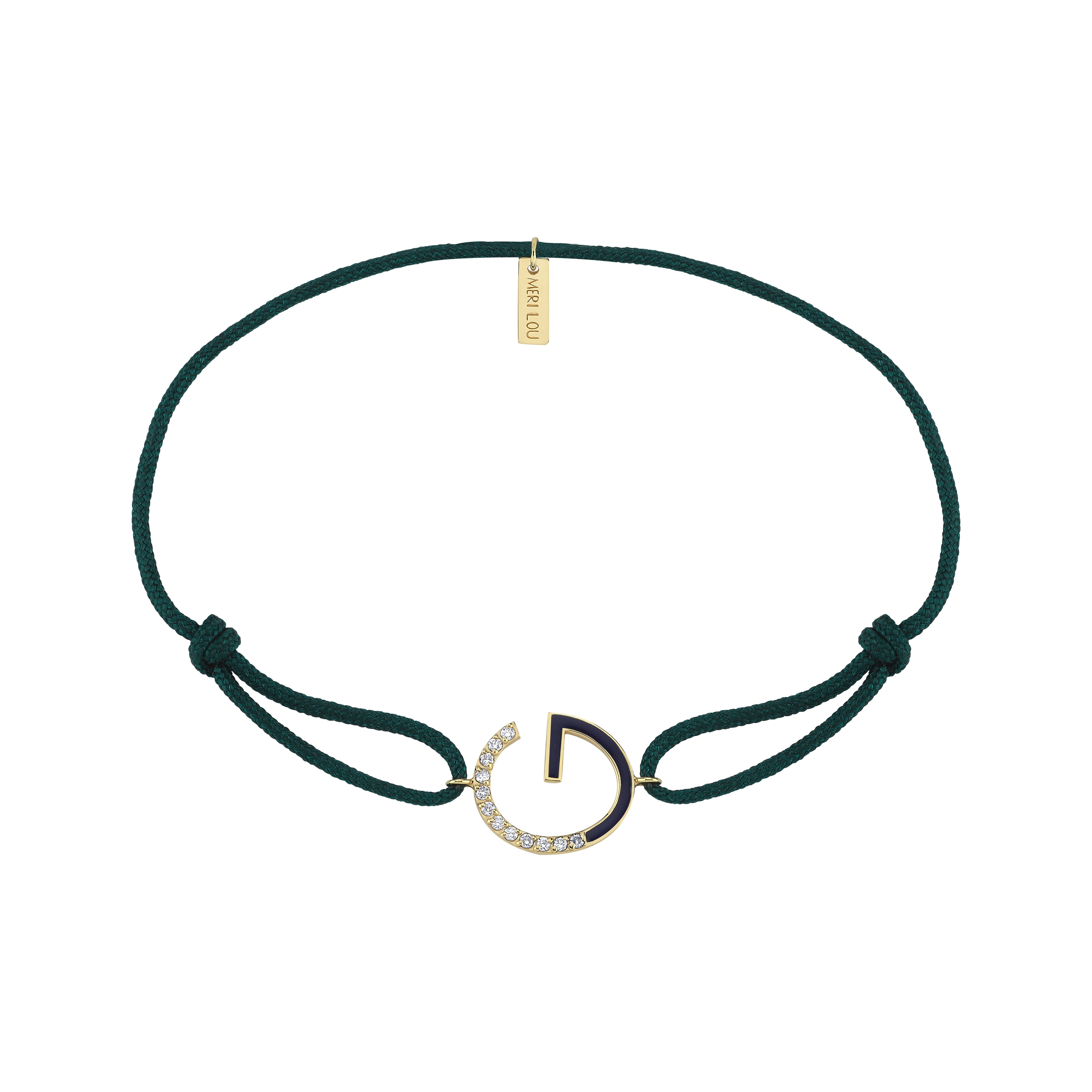 Diamond Initial Cord Bracelet With Navy Blue Enamel