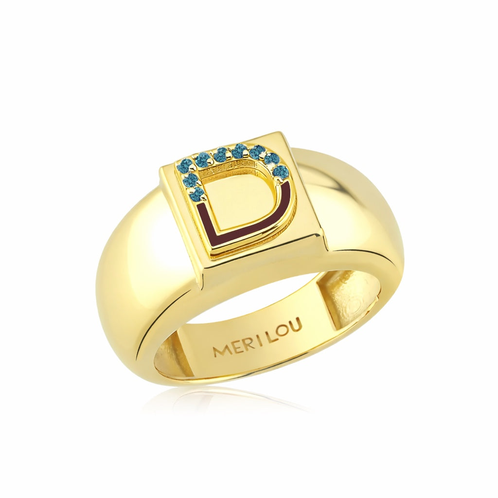 Blue Diamond Bold Initial Ring
