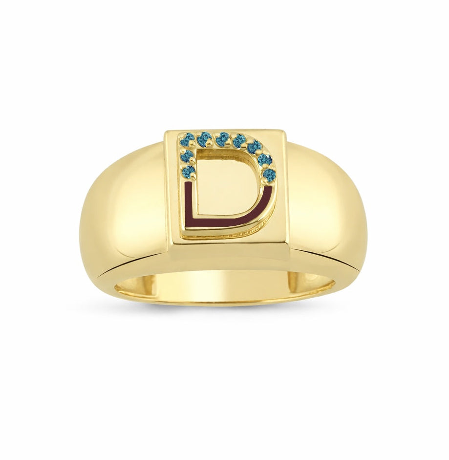 Blue Diamond Bold Initial Ring