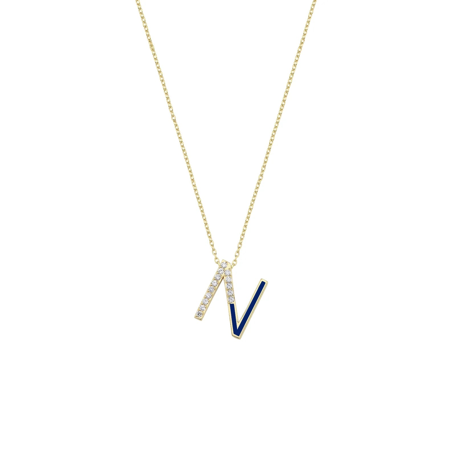 Initial N Diamond Necklace With Enamel