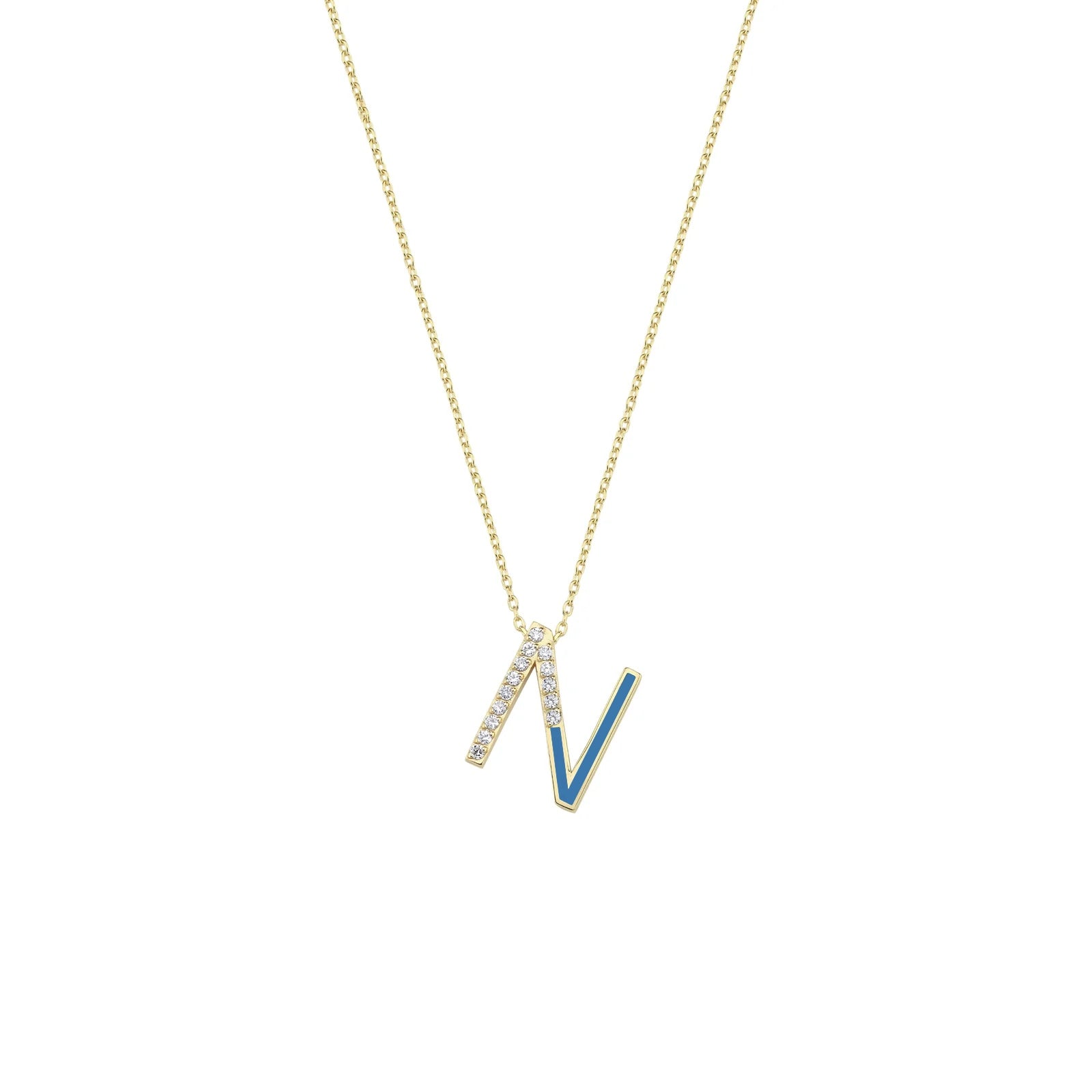 Initial N Diamond Necklace With Enamel