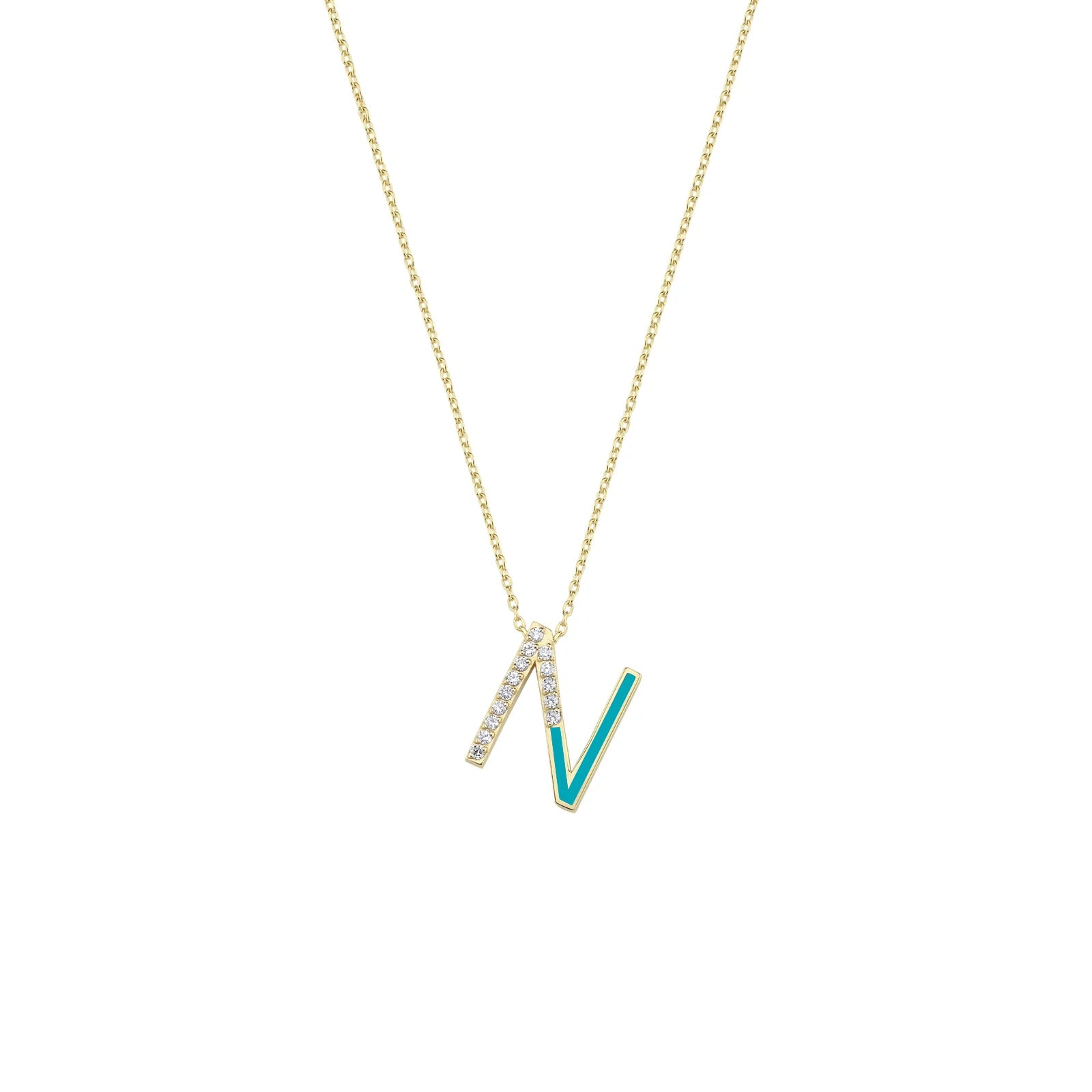 Initial N Diamond Necklace With Enamel
