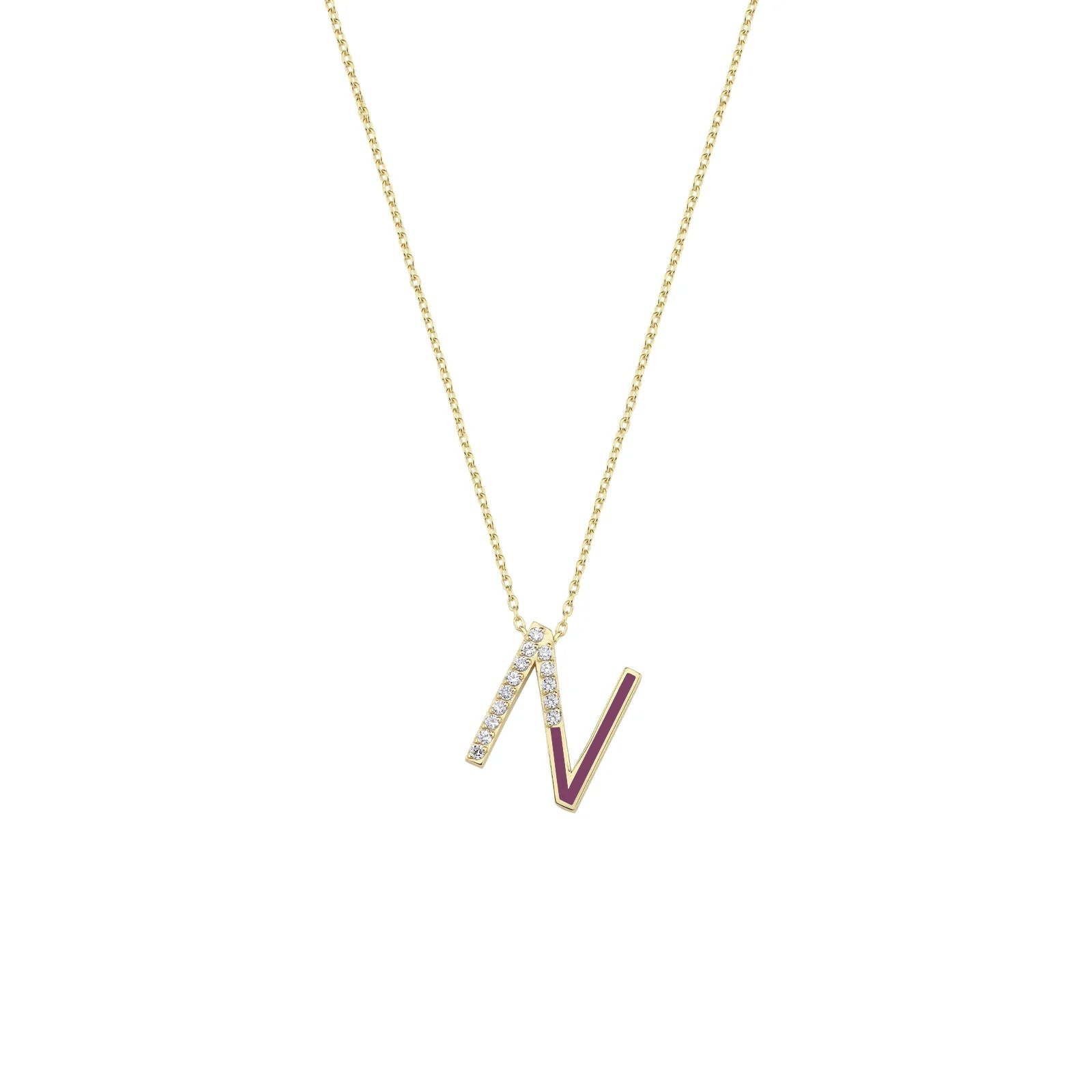 Initial N Diamond Necklace With Enamel