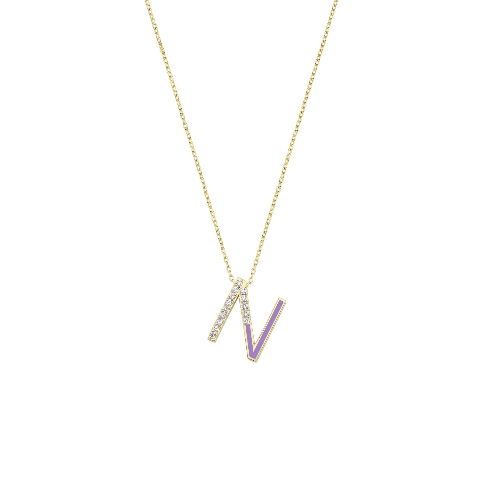 Initial N Diamond Necklace With Enamel