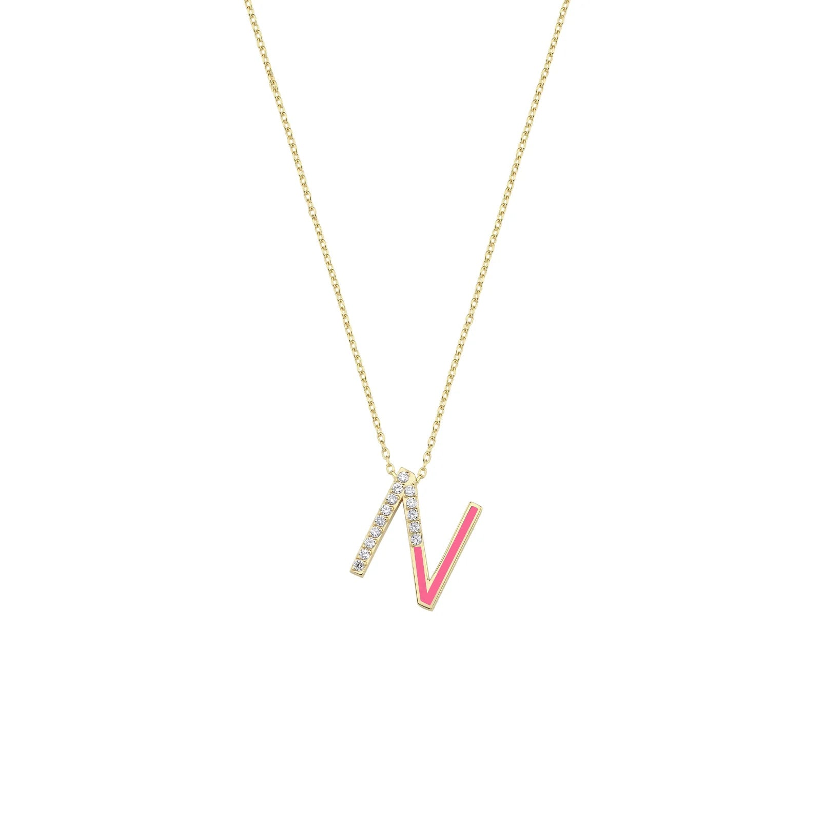 Initial N Diamond Necklace With Enamel