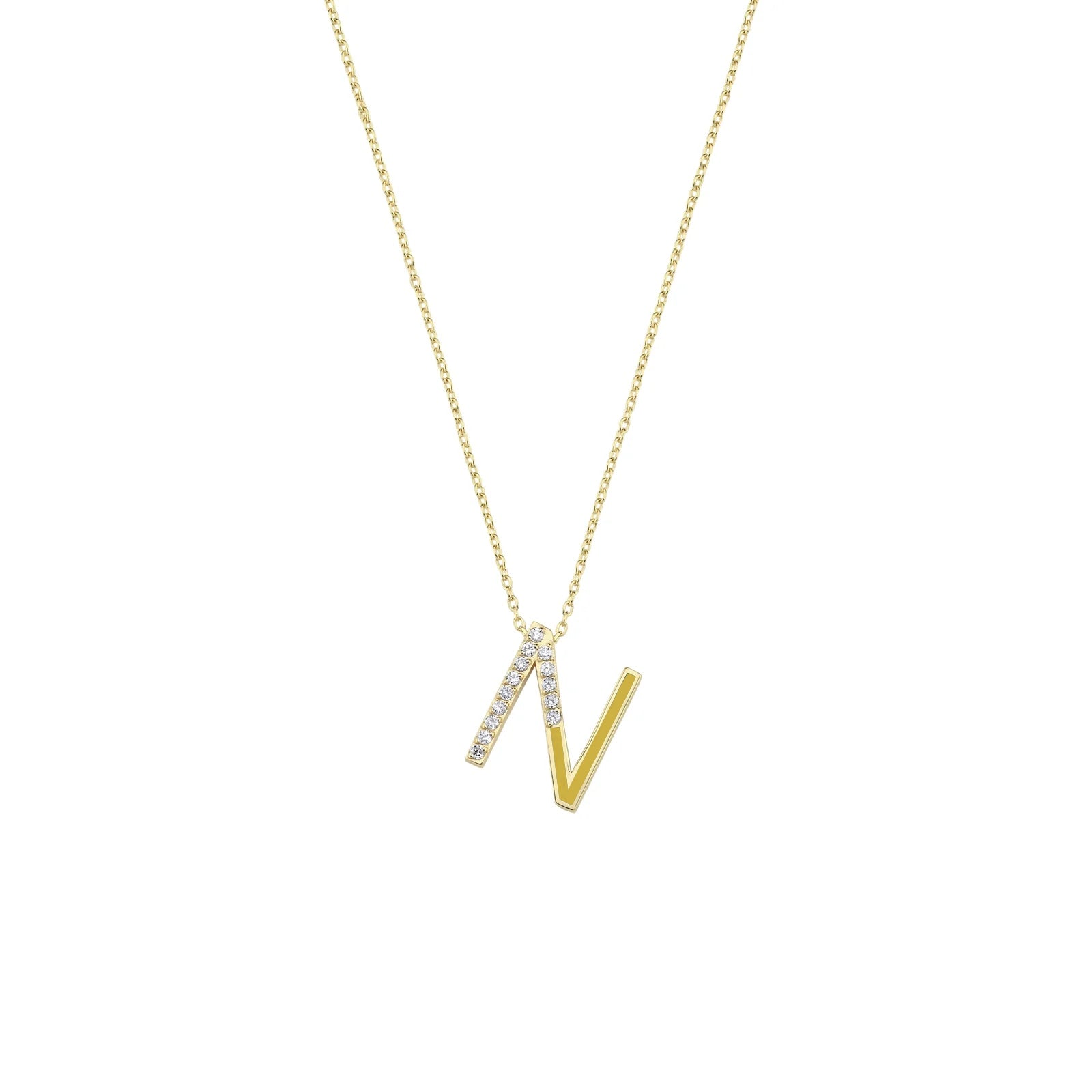 Initial N Diamond Necklace With Enamel