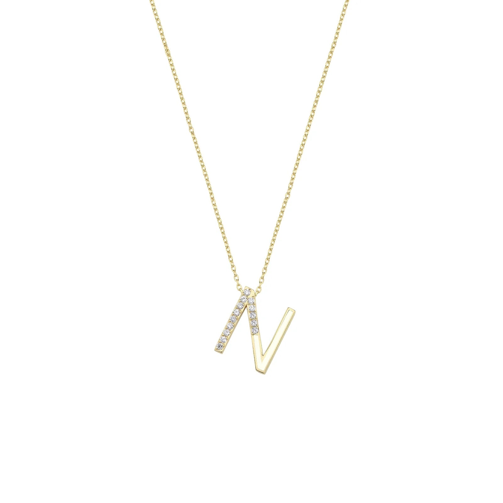 Initial N Diamond Necklace With Enamel