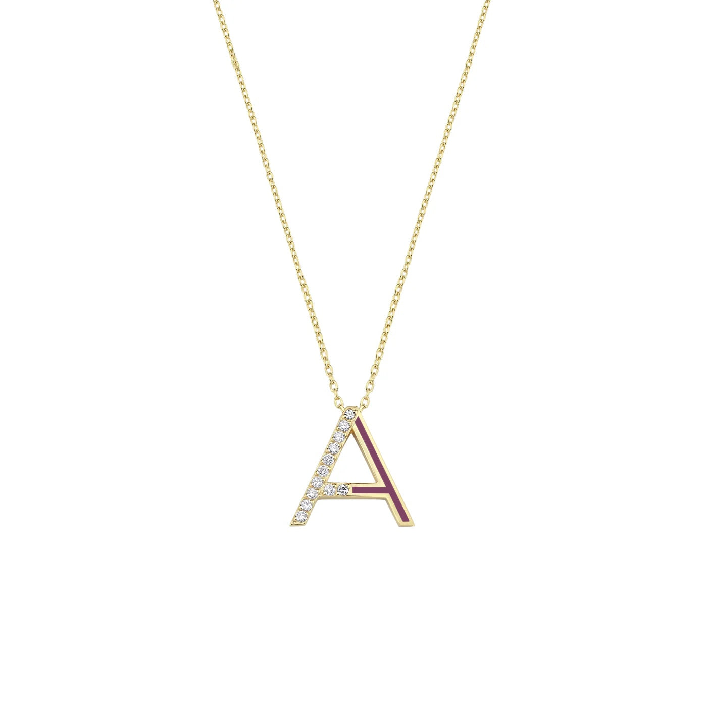 Initial A Diamond Necklace With Enamel