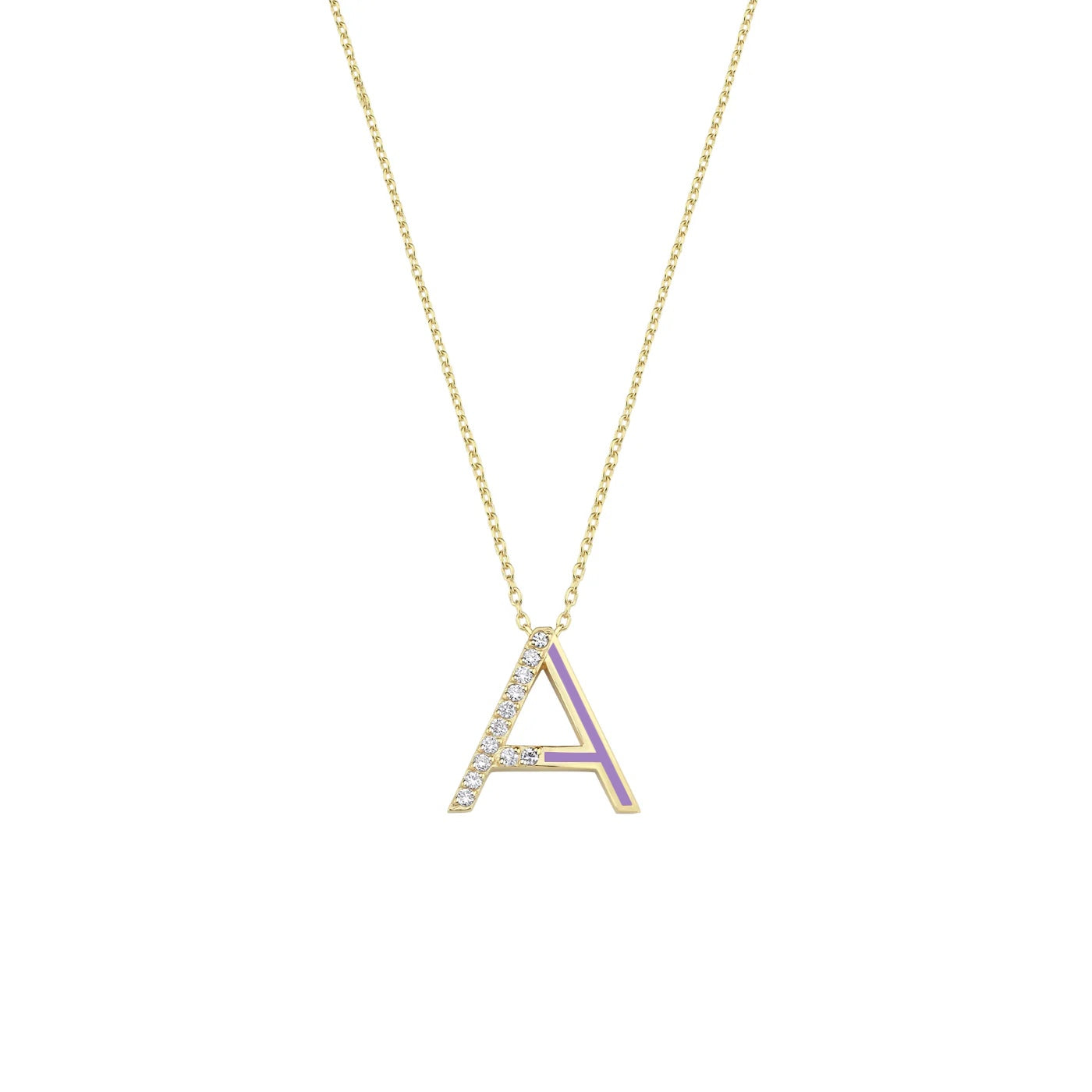 Initial A Diamond Necklace With Enamel