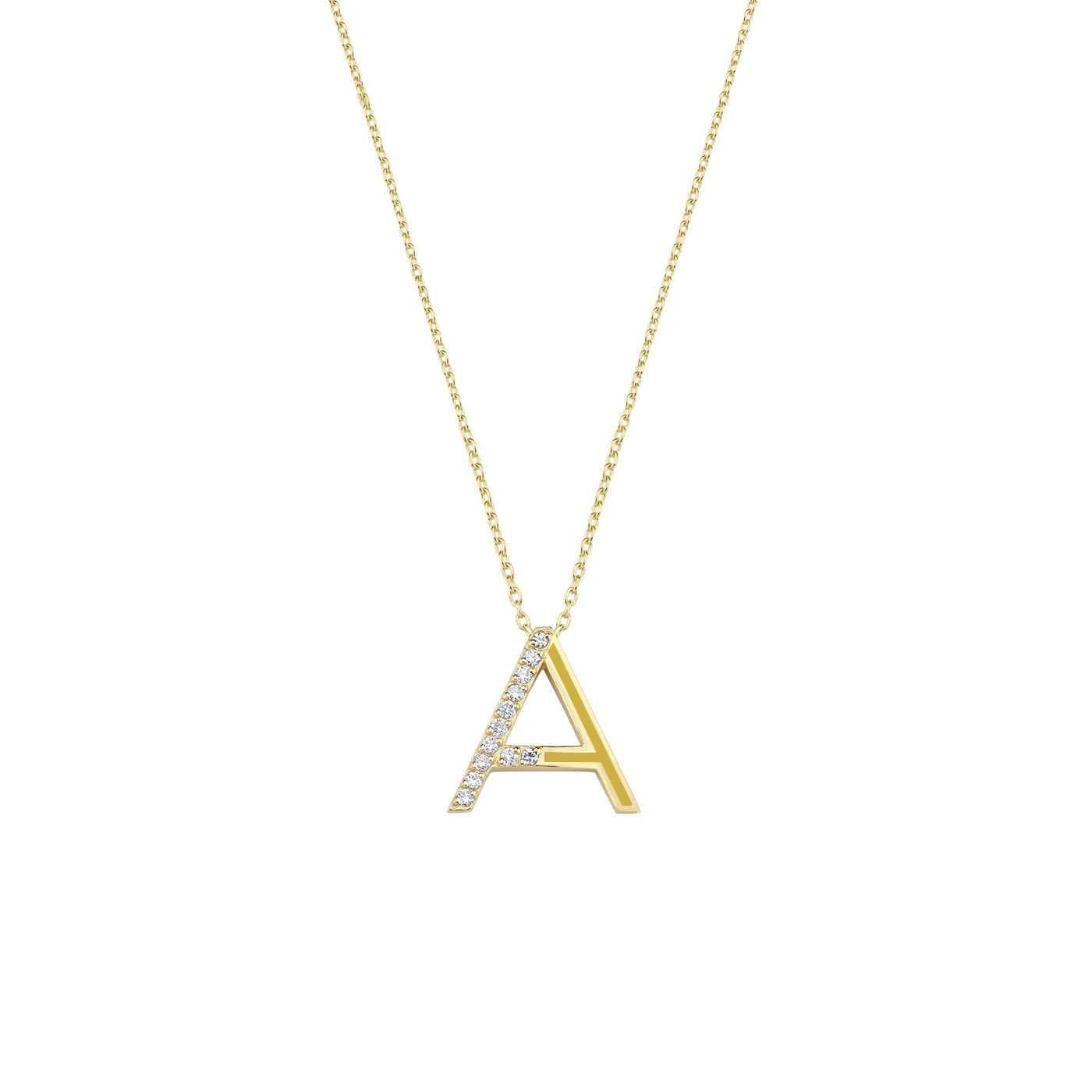 Initial A Diamond Necklace With Enamel