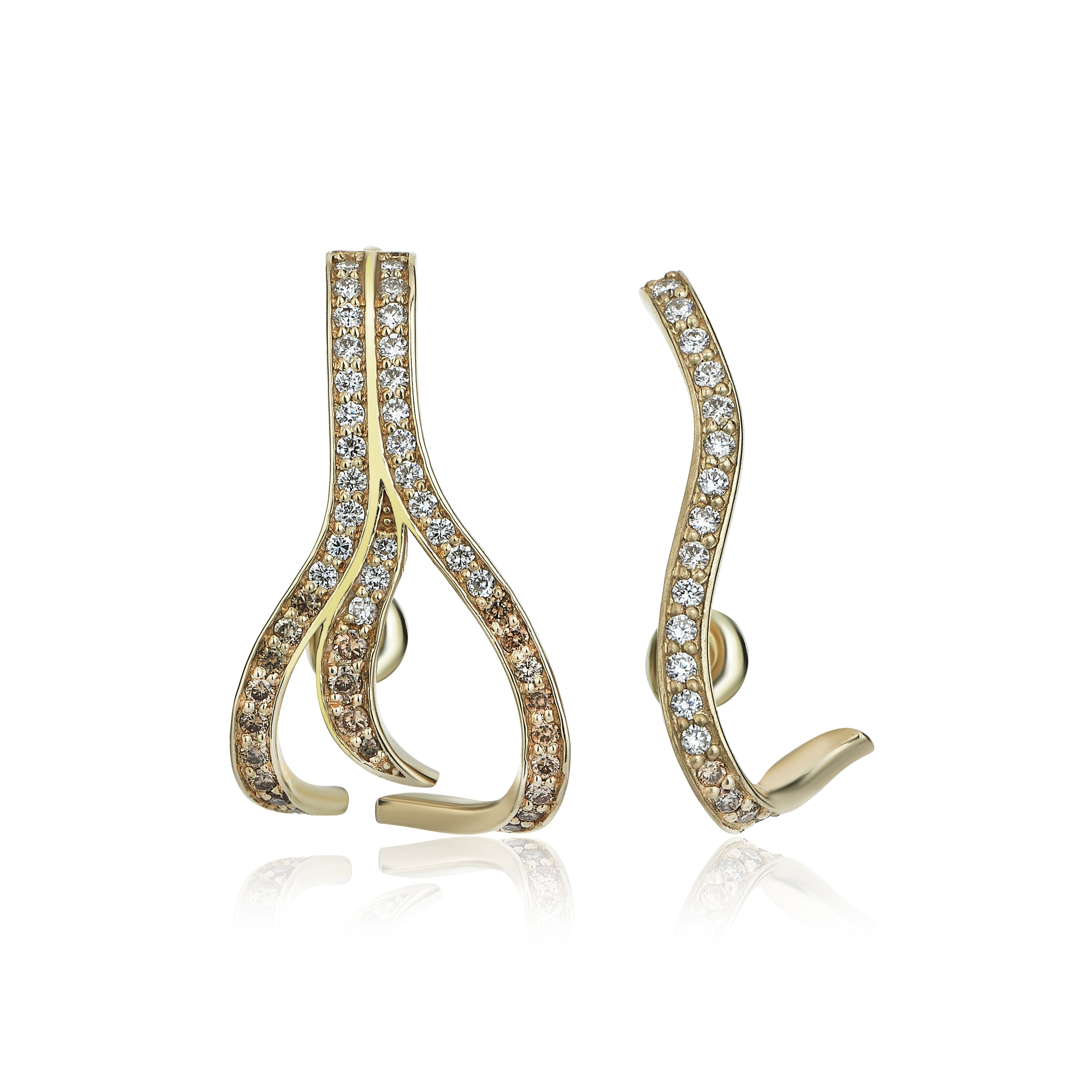 Octopus Long Earrings Yellow Gold