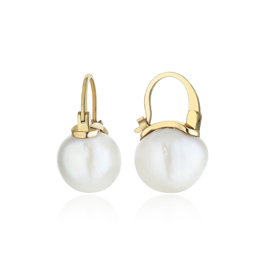 Solid Gold Baroque Pearl Drop Earrings (14K Gold)