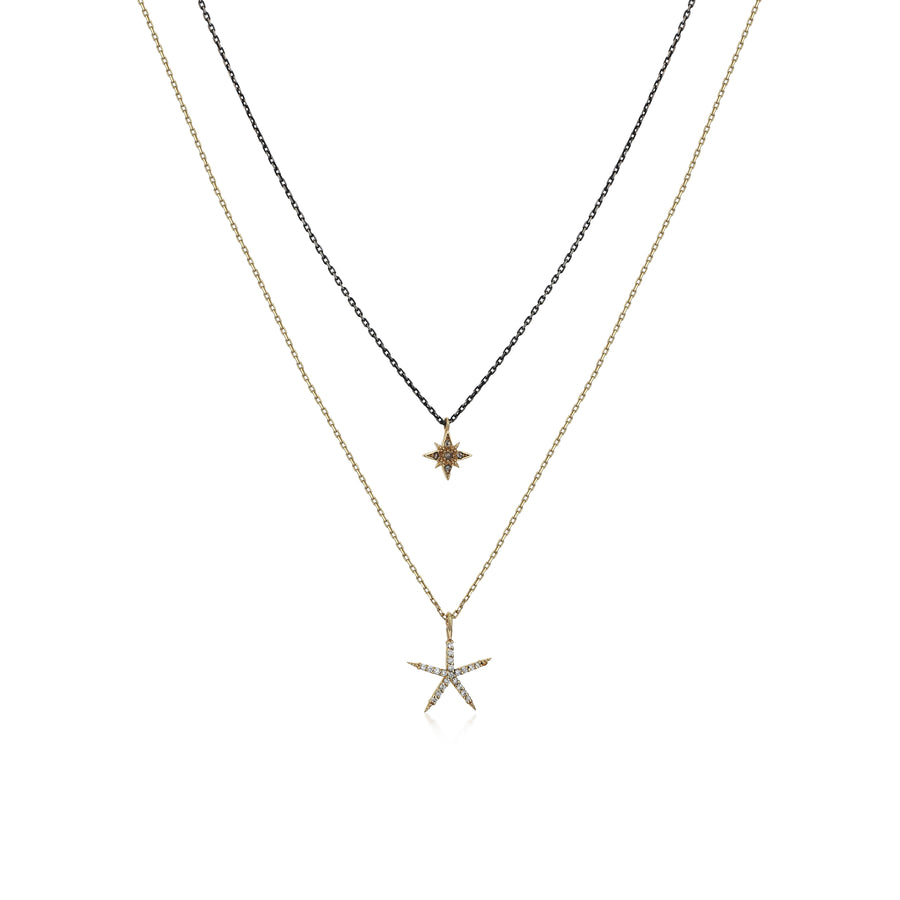 Diamond Starfish and Star Double Chain Necklace
