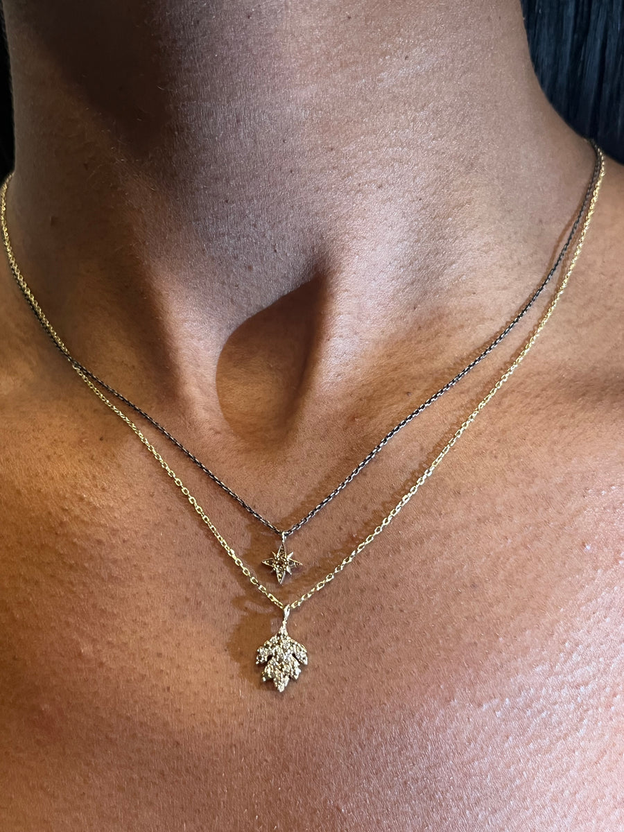 Diamond Leaf and Star Double Chain Necklace