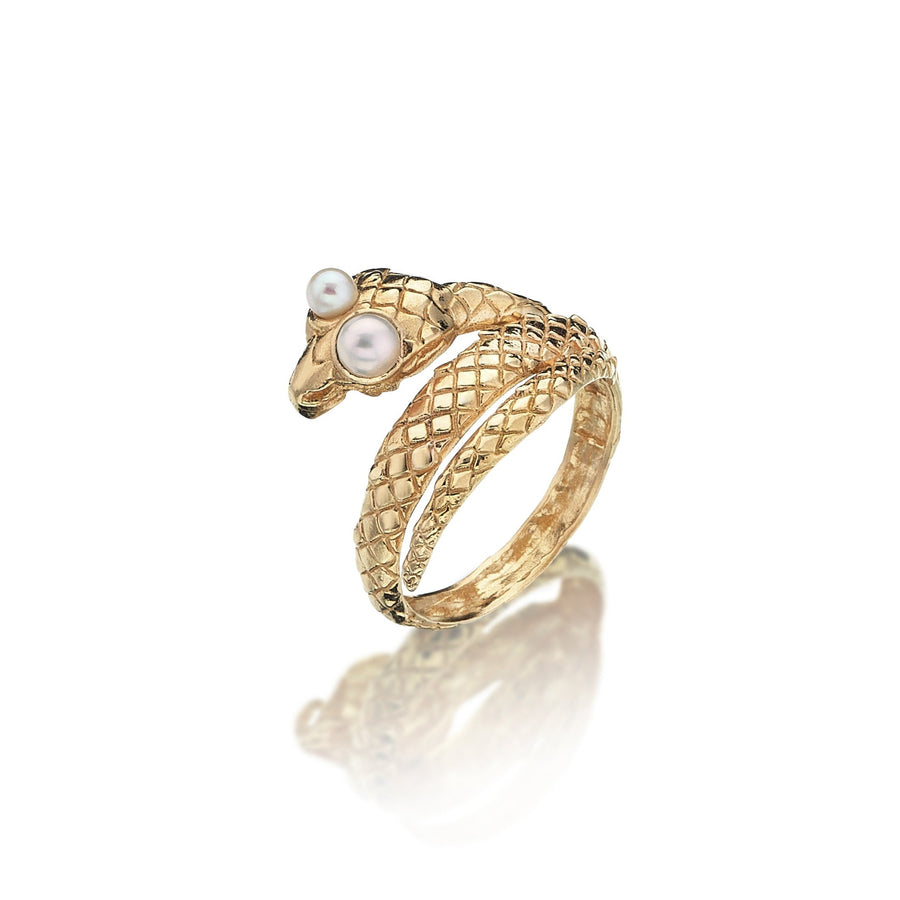 Pearl Eye Python Ring (14K Gold)