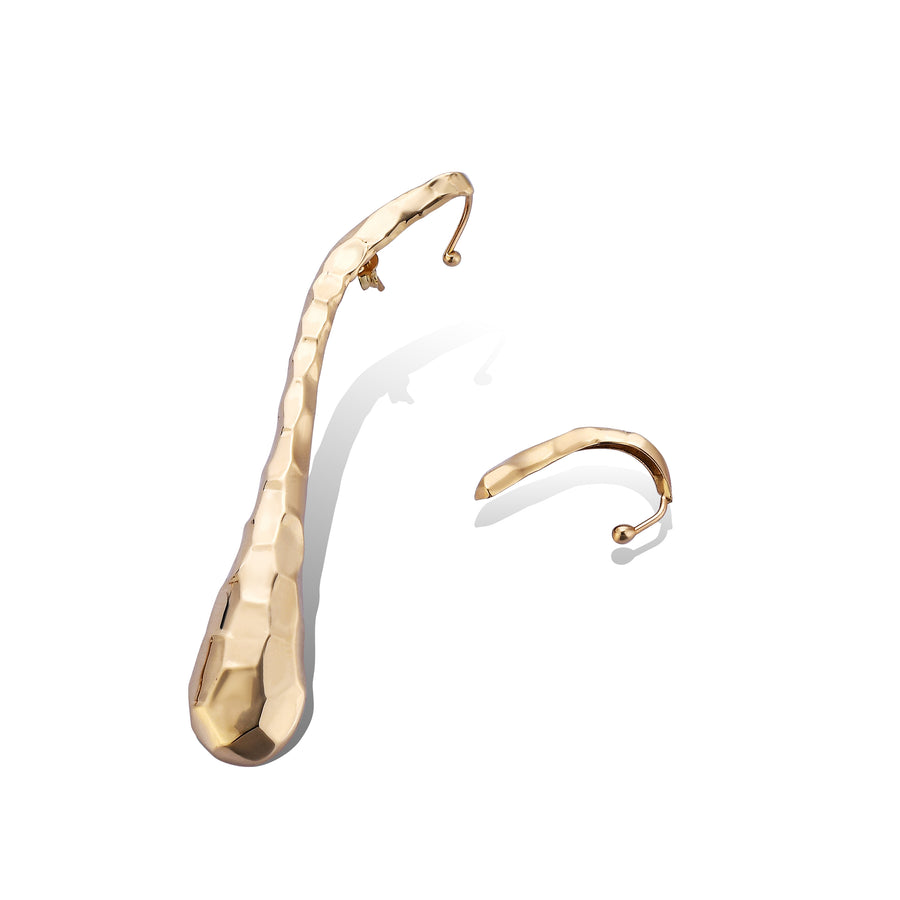 Snake Single Ear Earring With Forward Helix Ear Cuff (14K Gold)