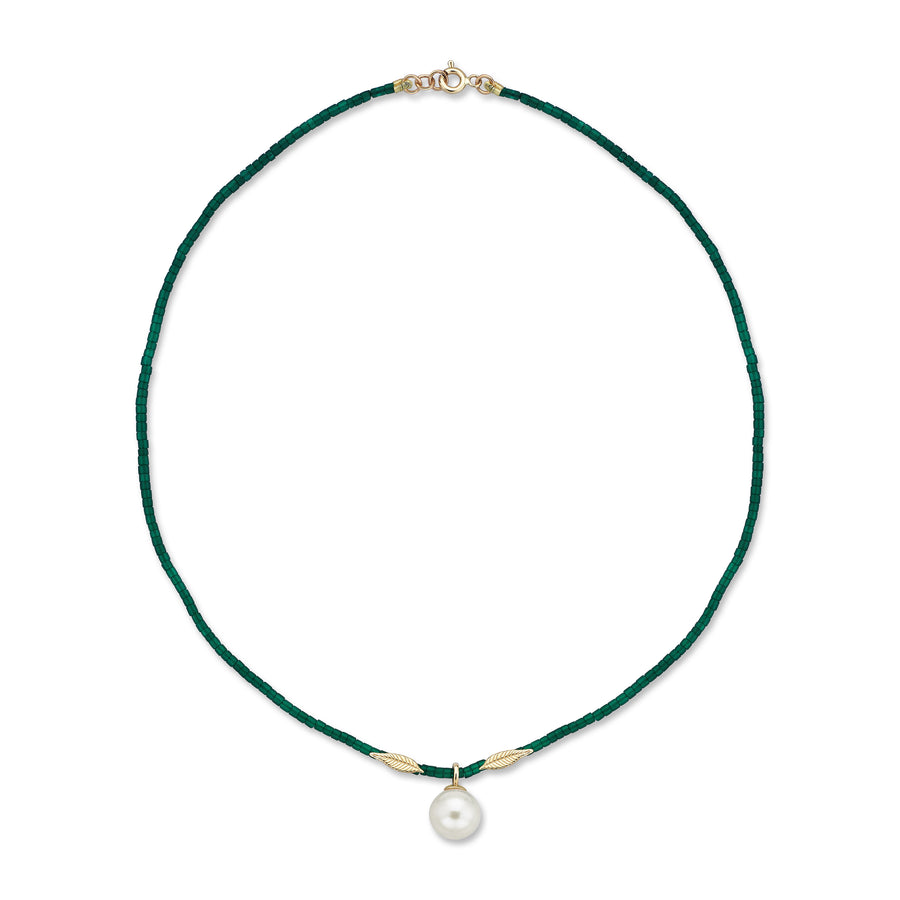 Pearl On Tree Green Beaded Necklace (14K Gold)