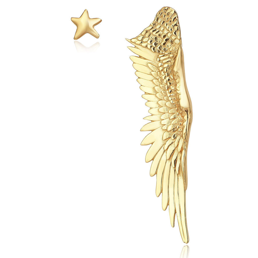 Angel Wing And Star Stud Earrings (14K Gold)