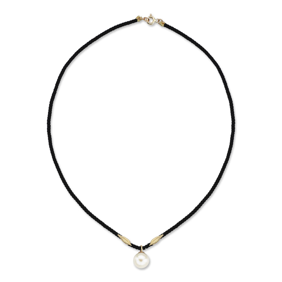 Pearl On Tree Black Beaded Necklace (14K Gold)