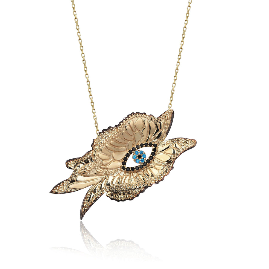 Butterfly with Evil Eye Pendant Necklace (14K Gold)