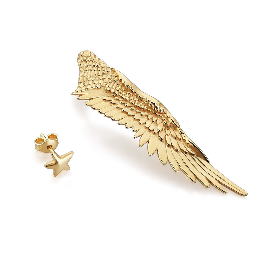 Angel Wing And Star Stud Earrings (14K Gold)