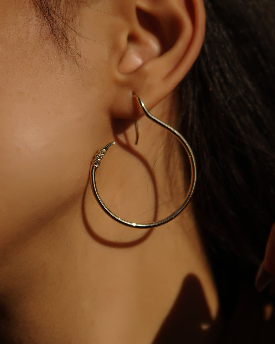 Claw Hoop And Stud Earrings With Cognac Diamonds (14K Gold)
