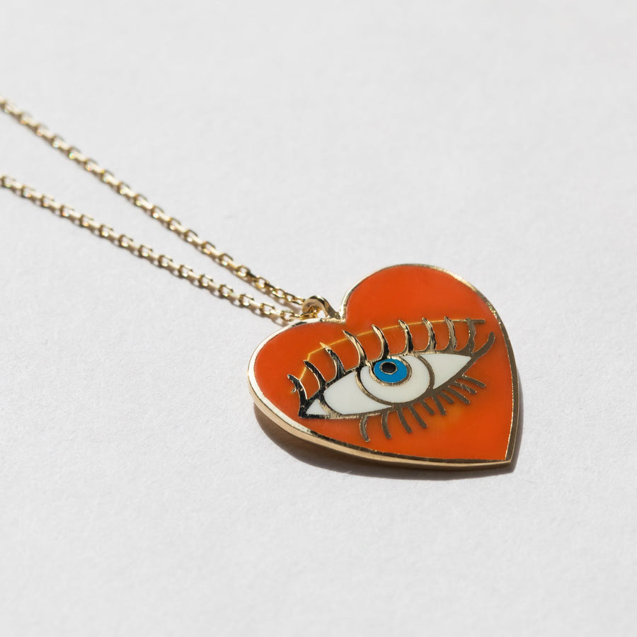 Eye Inside Heart Pendant Necklace (14K Gold)