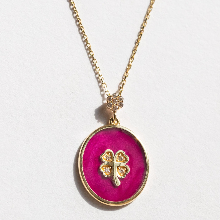 Purple Clover Leaf With Diamonds Pendant Necklace (14K Gold)
