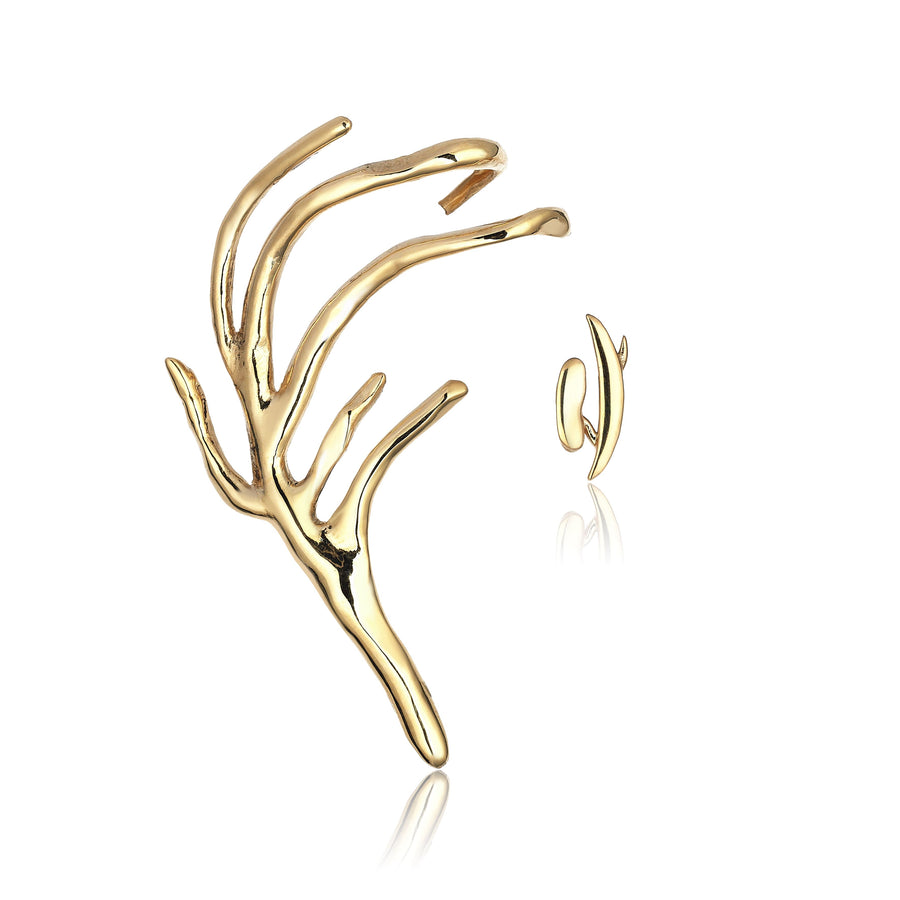 Mismatched Tree Branch and Seed Earrings (14K Gold)