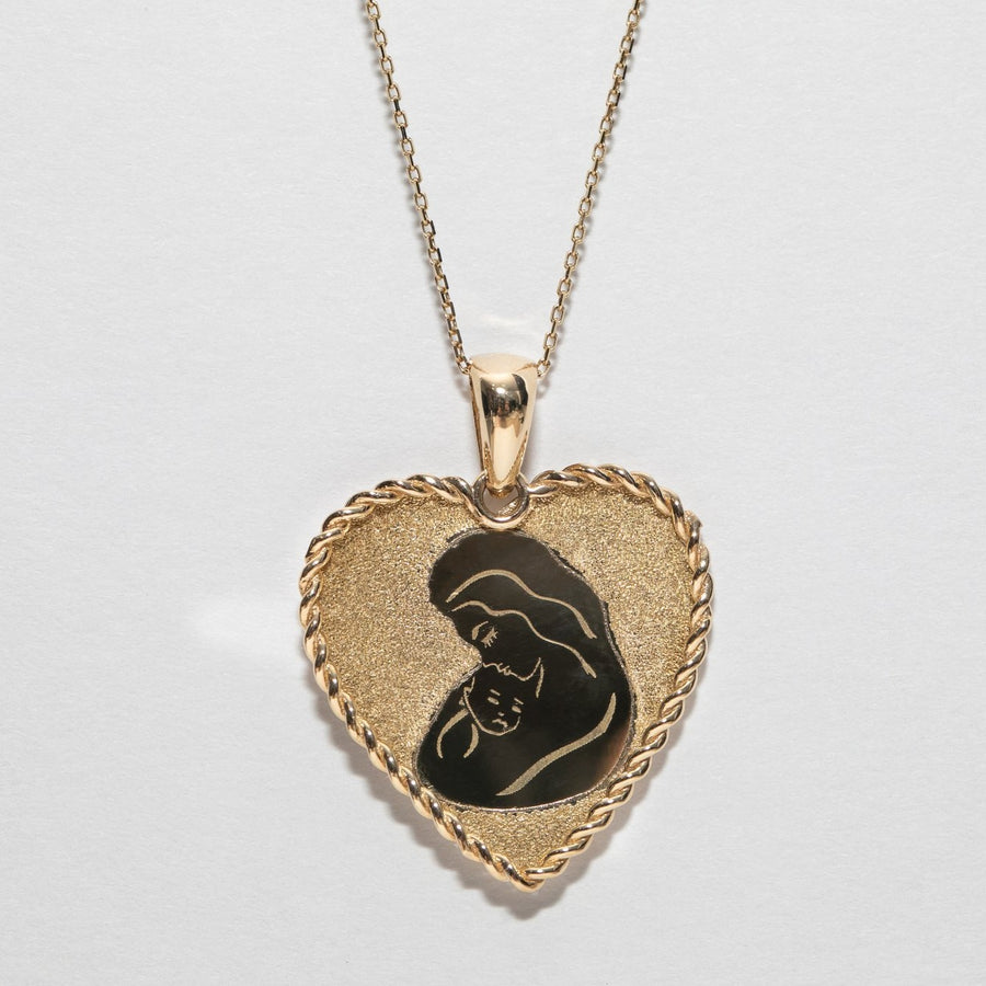 Motherhood In Heart Pendant Necklace (14K Gold)